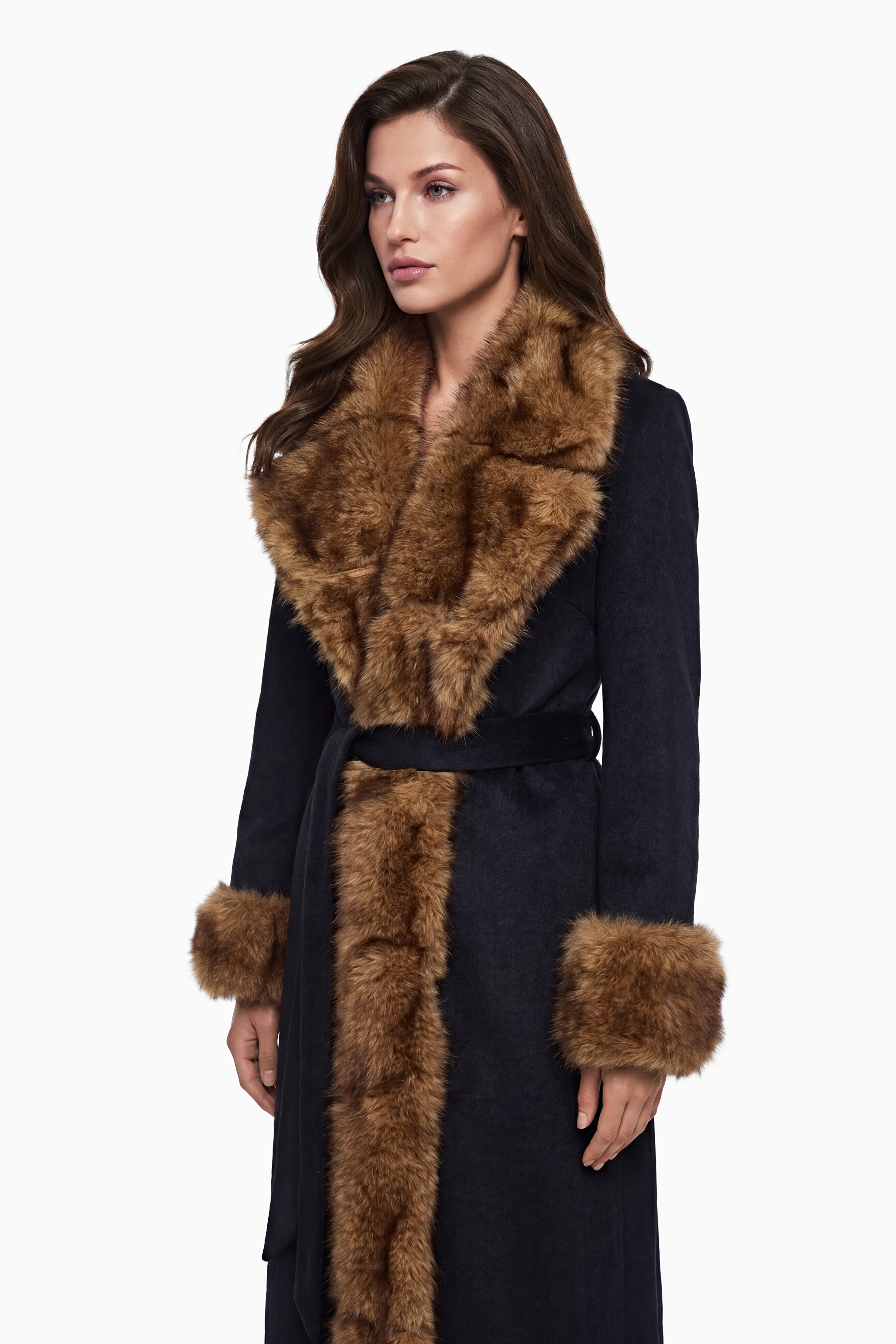 Pola Black Wool Blend Coat with Faux Fur Lapel (Final Sale)