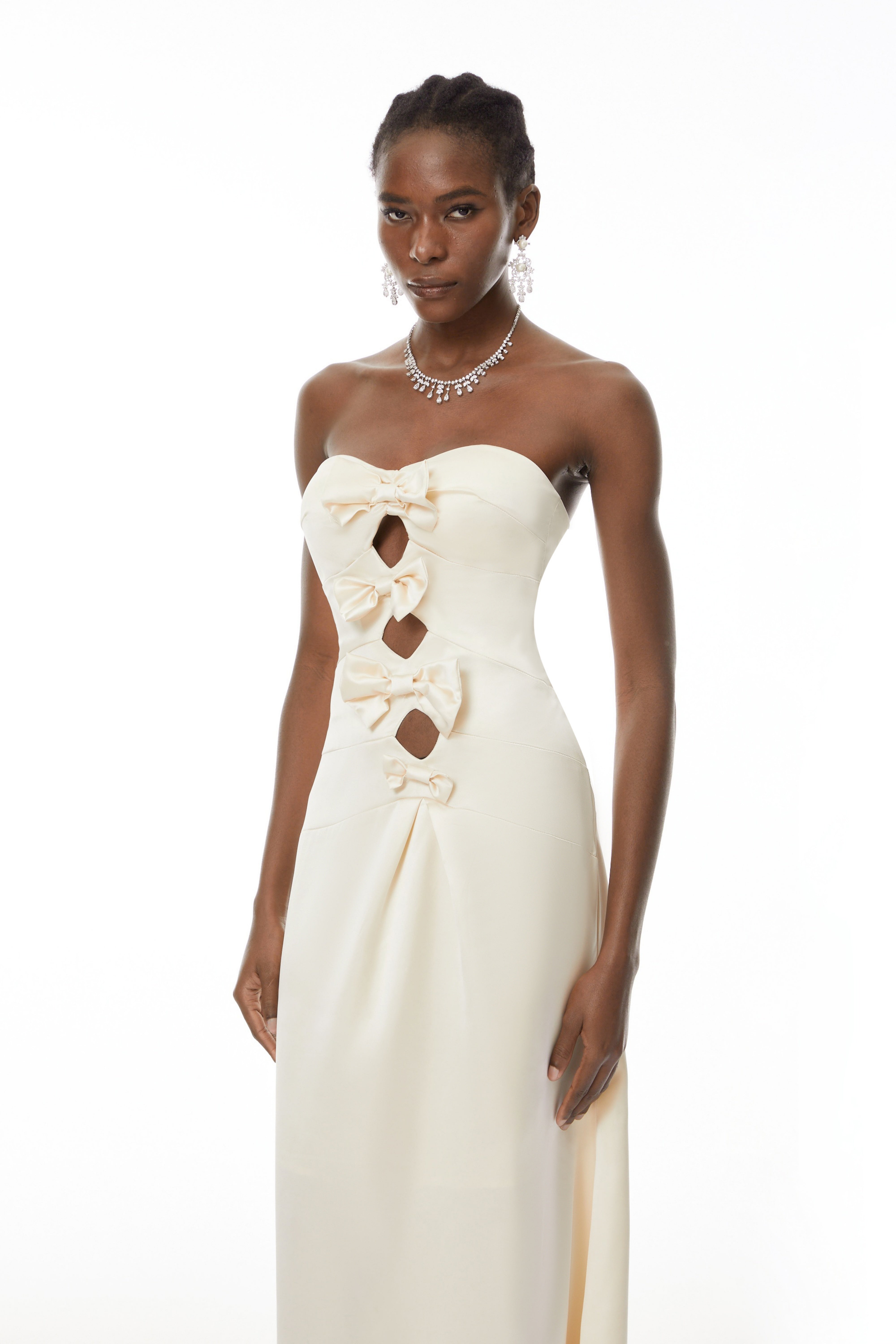 Ramona White Cut-Out Bow Pleated Maxi Dress (Final Sale)