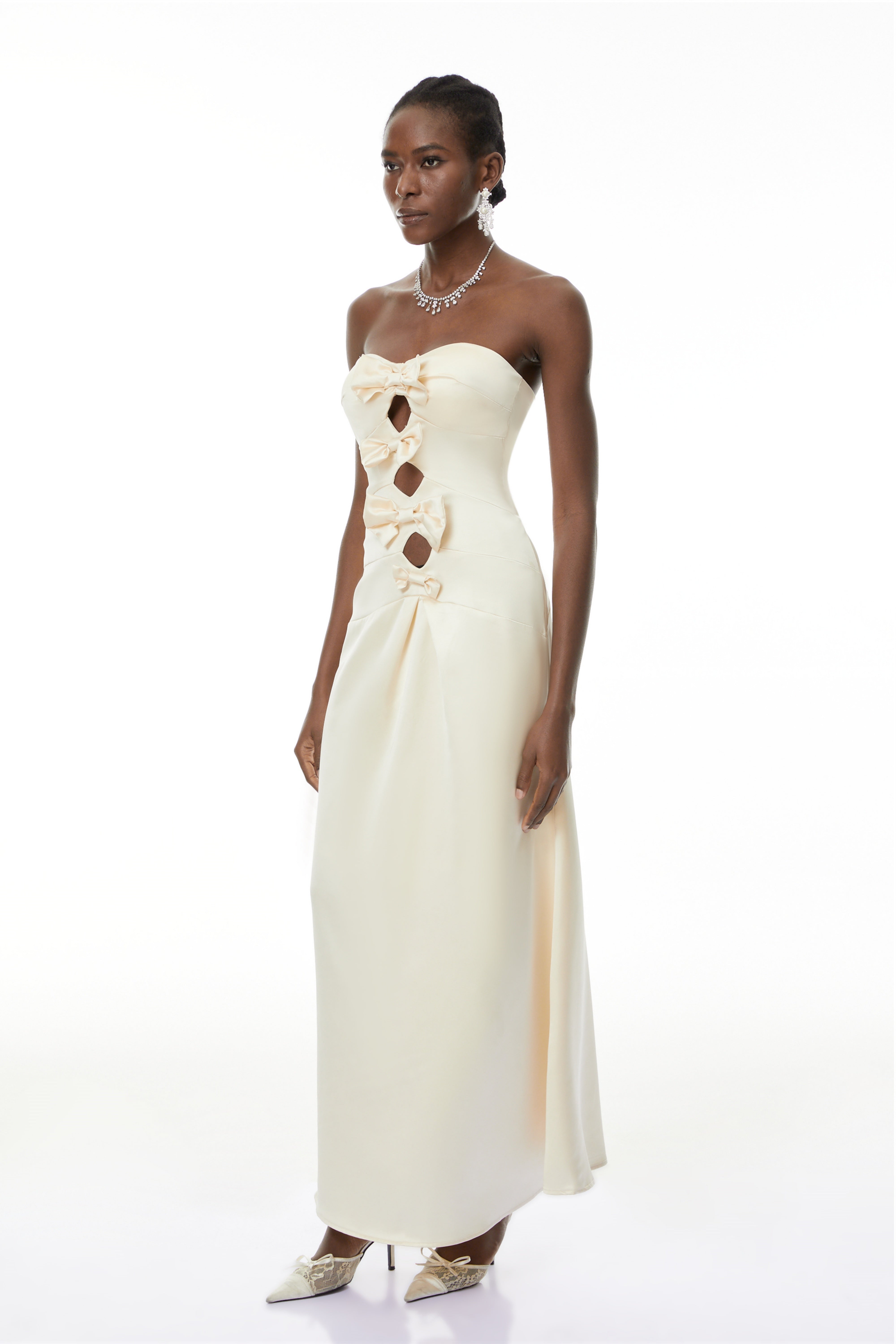 Ramona White Cut-Out Bow Pleated Maxi Dress (Final Sale)