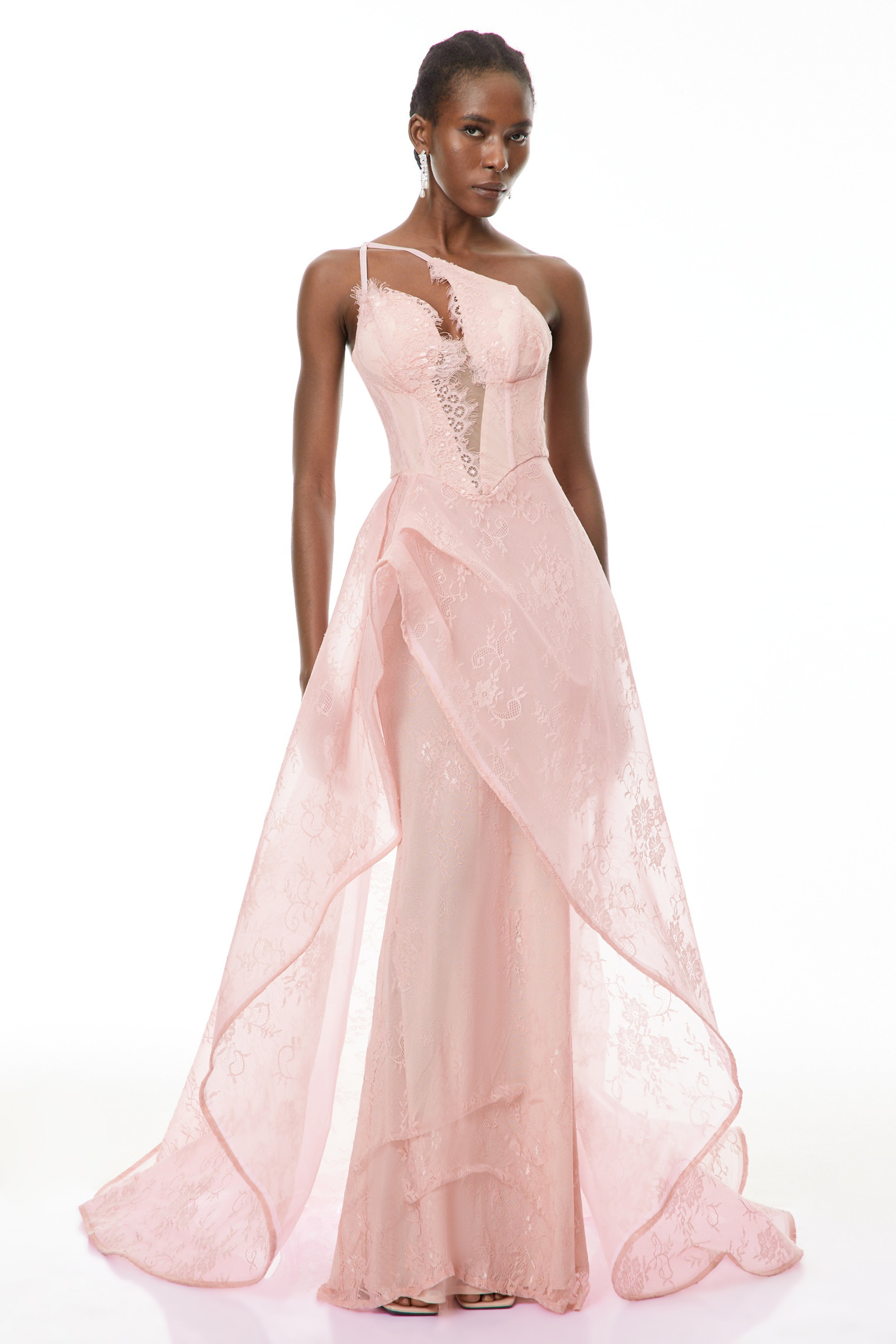 Ricarda Pink One Shoulder Lace Maxi Dress (Final Sale-US Only)