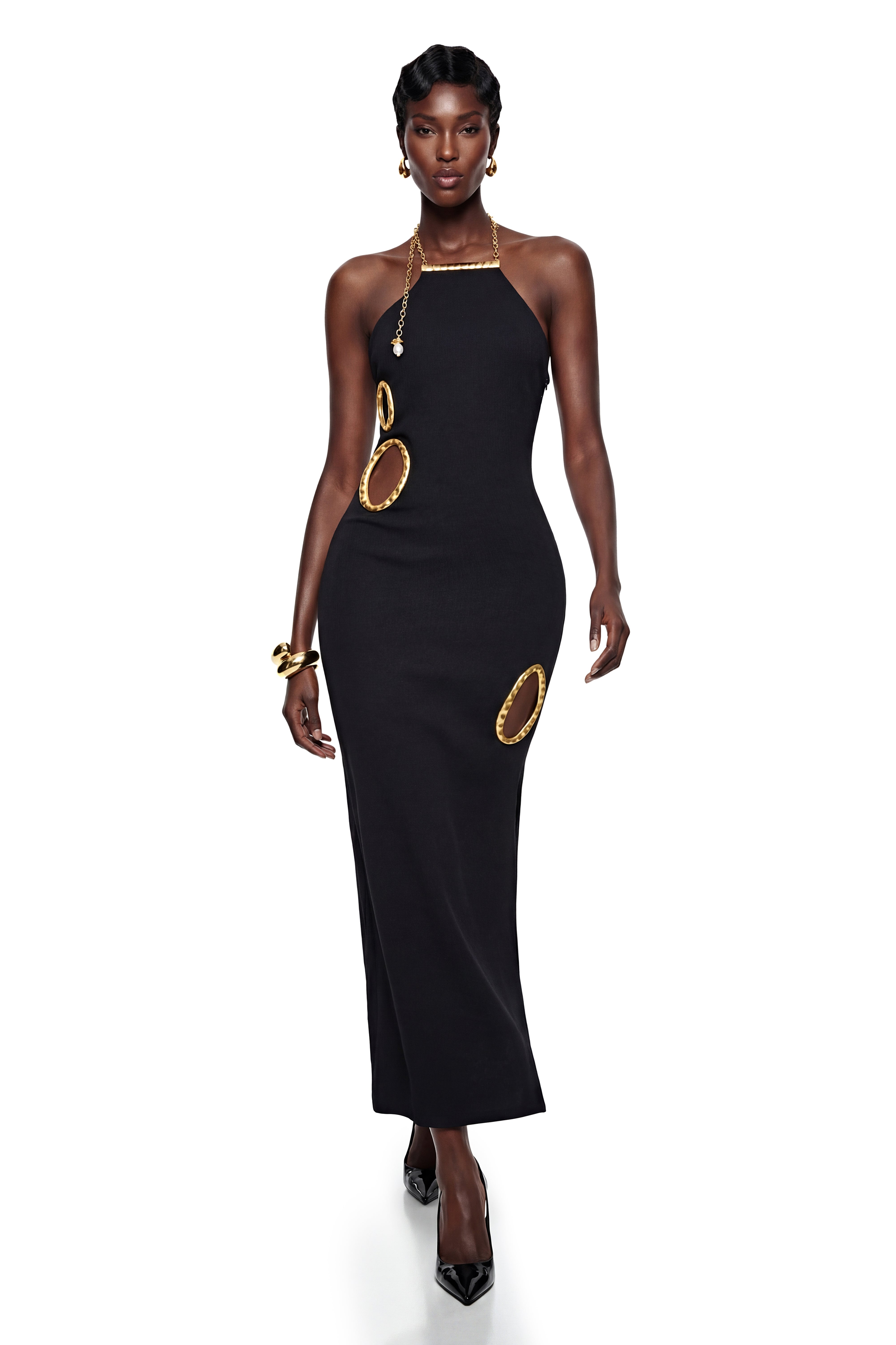 Rosalind Black Open Back Ebellished Maxi Dress (Final Sale-US Only)