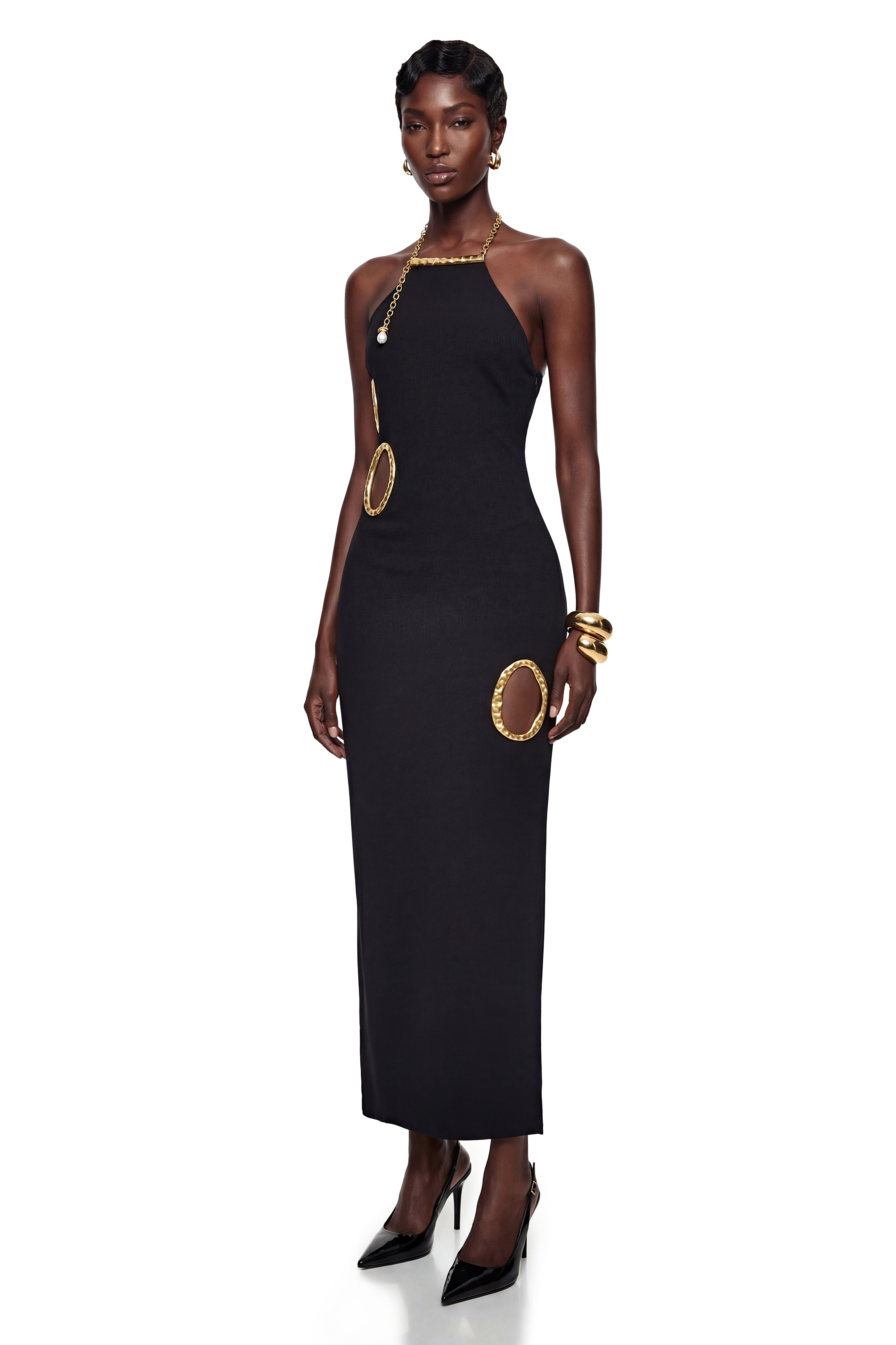 Rosalind Black Open Back Ebellished Maxi Dress (Final Sale-US Only)