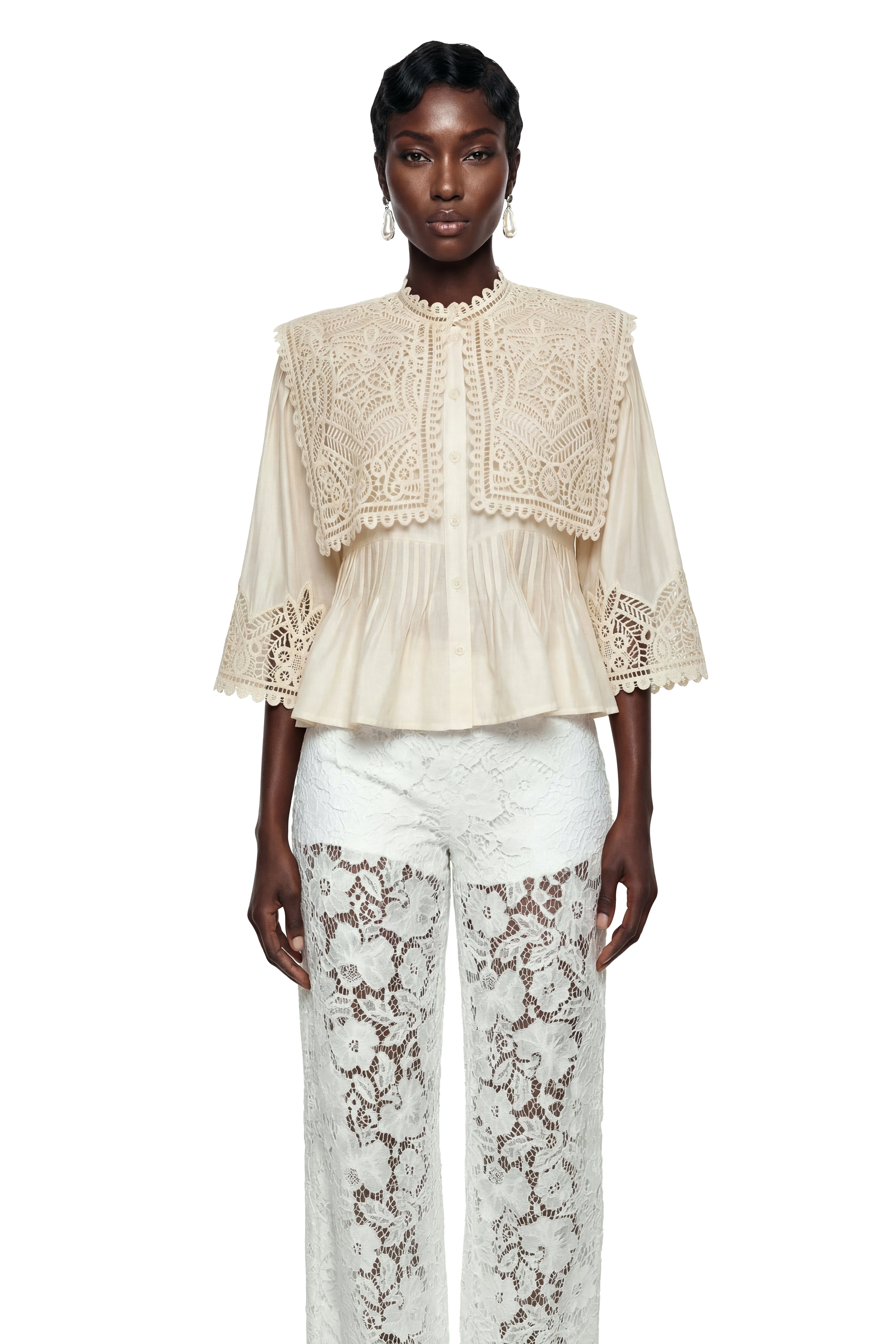 Ruby Cream Cut-Out Lace Blouse (Final Sale)