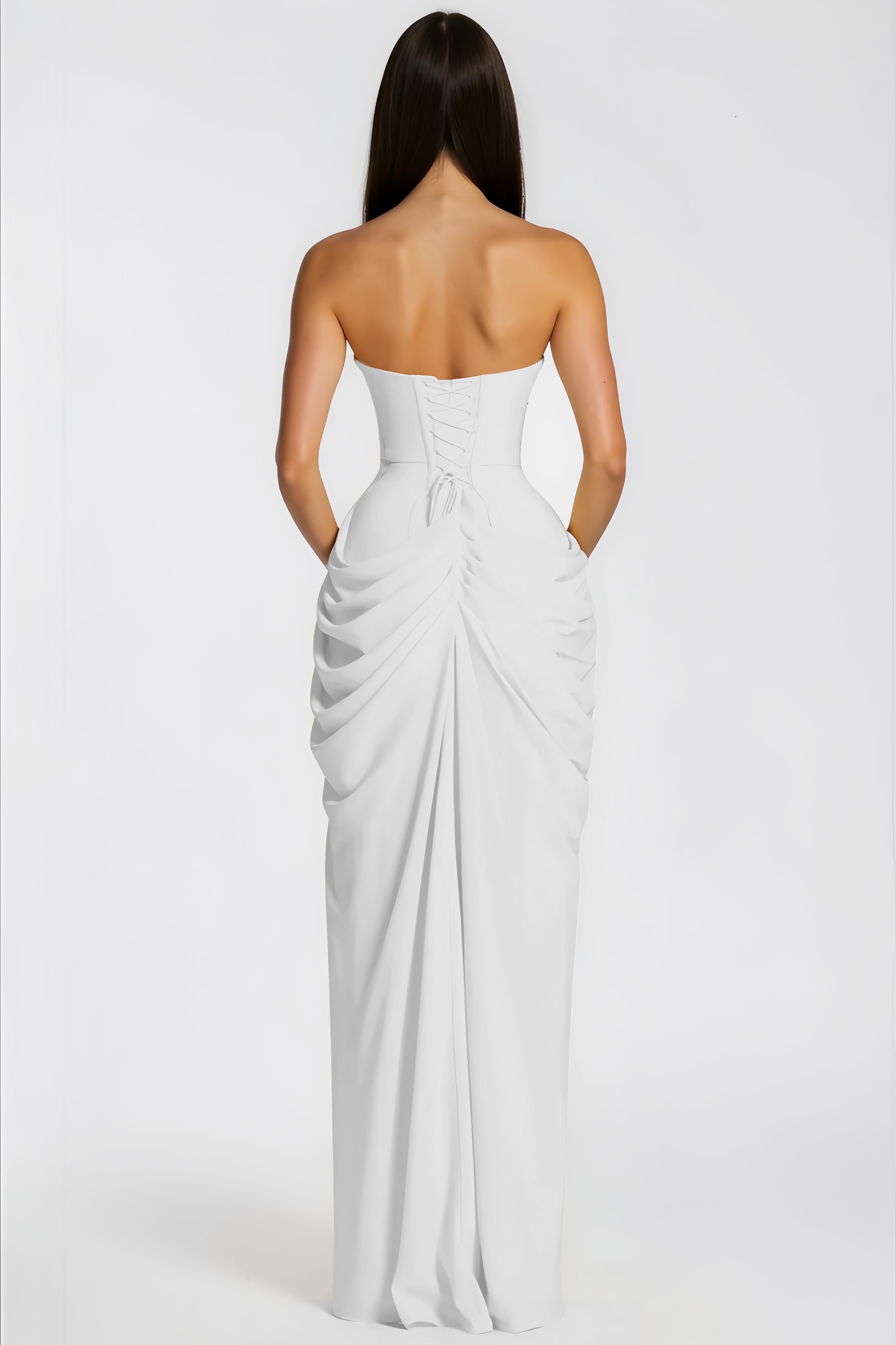 White Ruched Maxi Dress with Cross Front