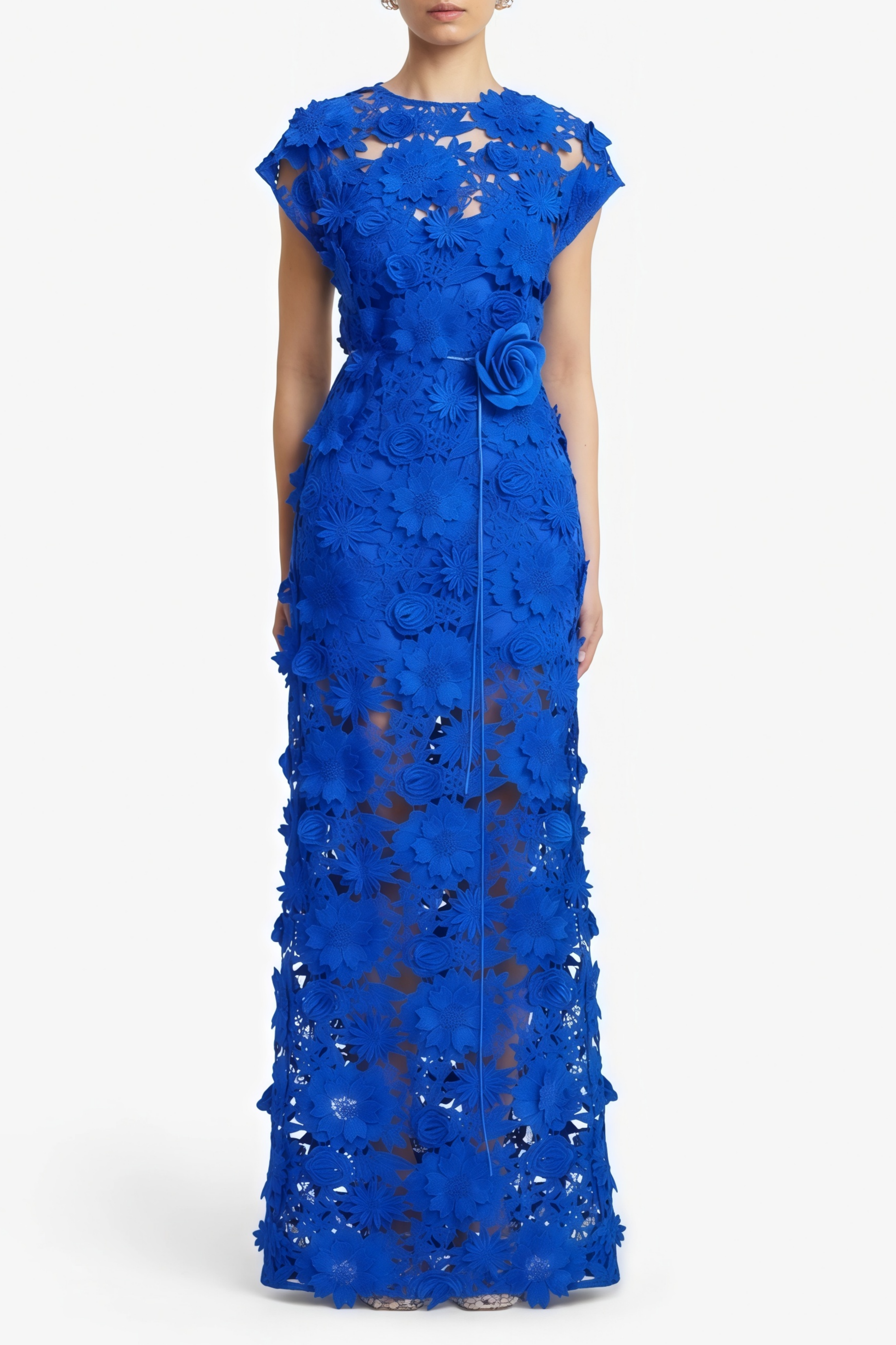 Jochebed Blue Floral Appliqué Maxi Dress with Cut-Outs (Final Sale-US Only)