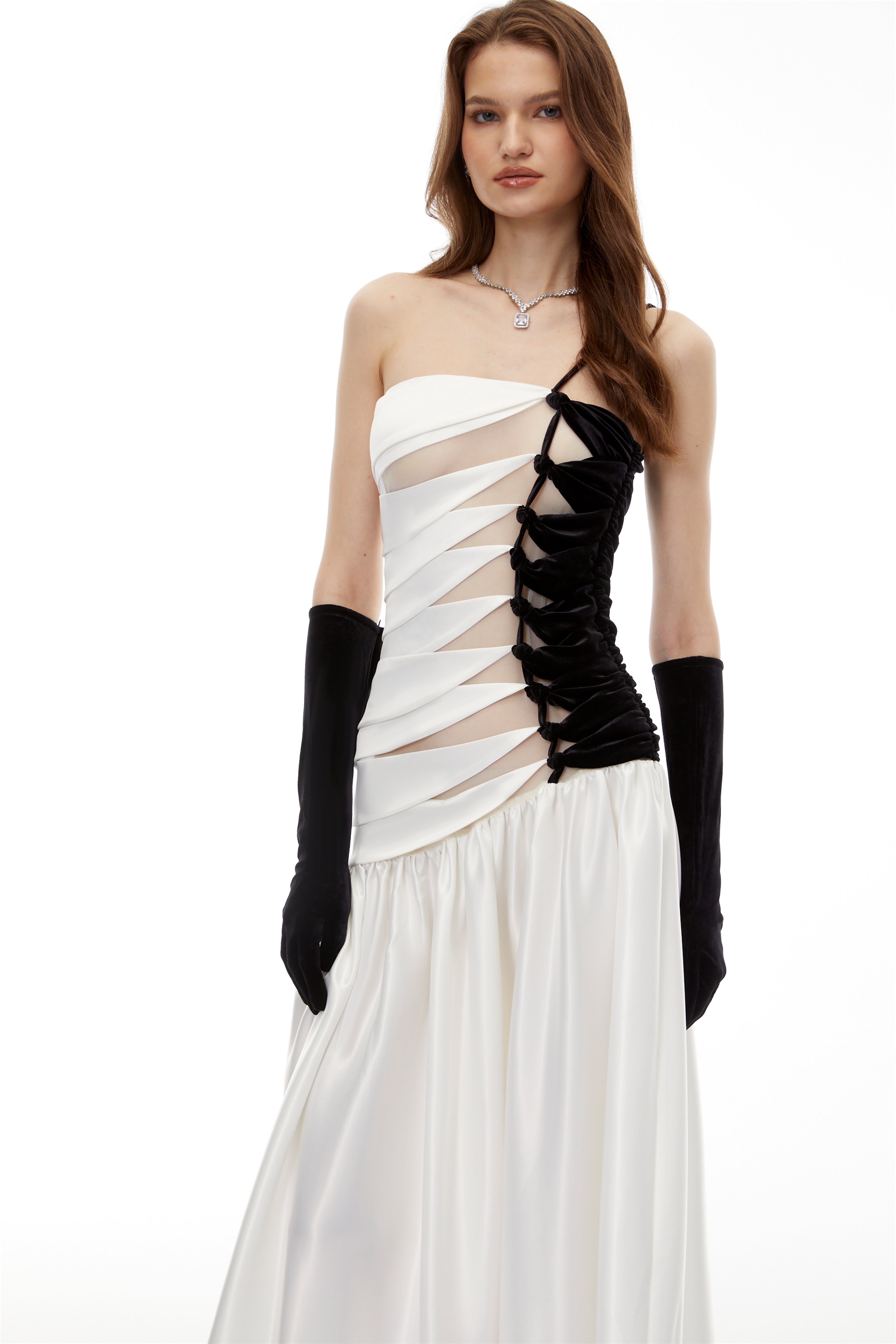 Sibylla White Twist Front Pleated Maxi Dress (Final Sale)