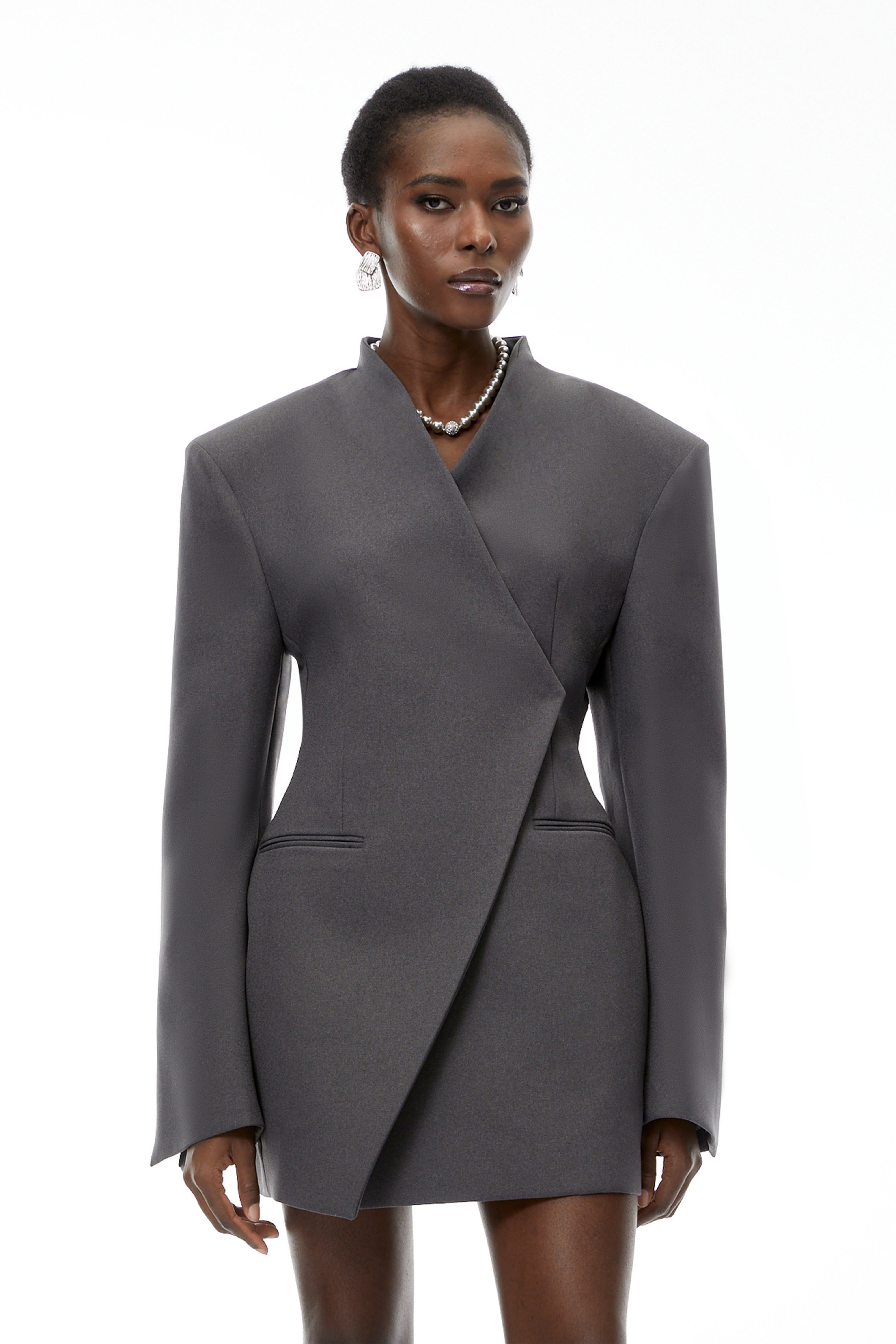 Silvan Grey Asymmetrical Collarless Blazer (Final Sale)