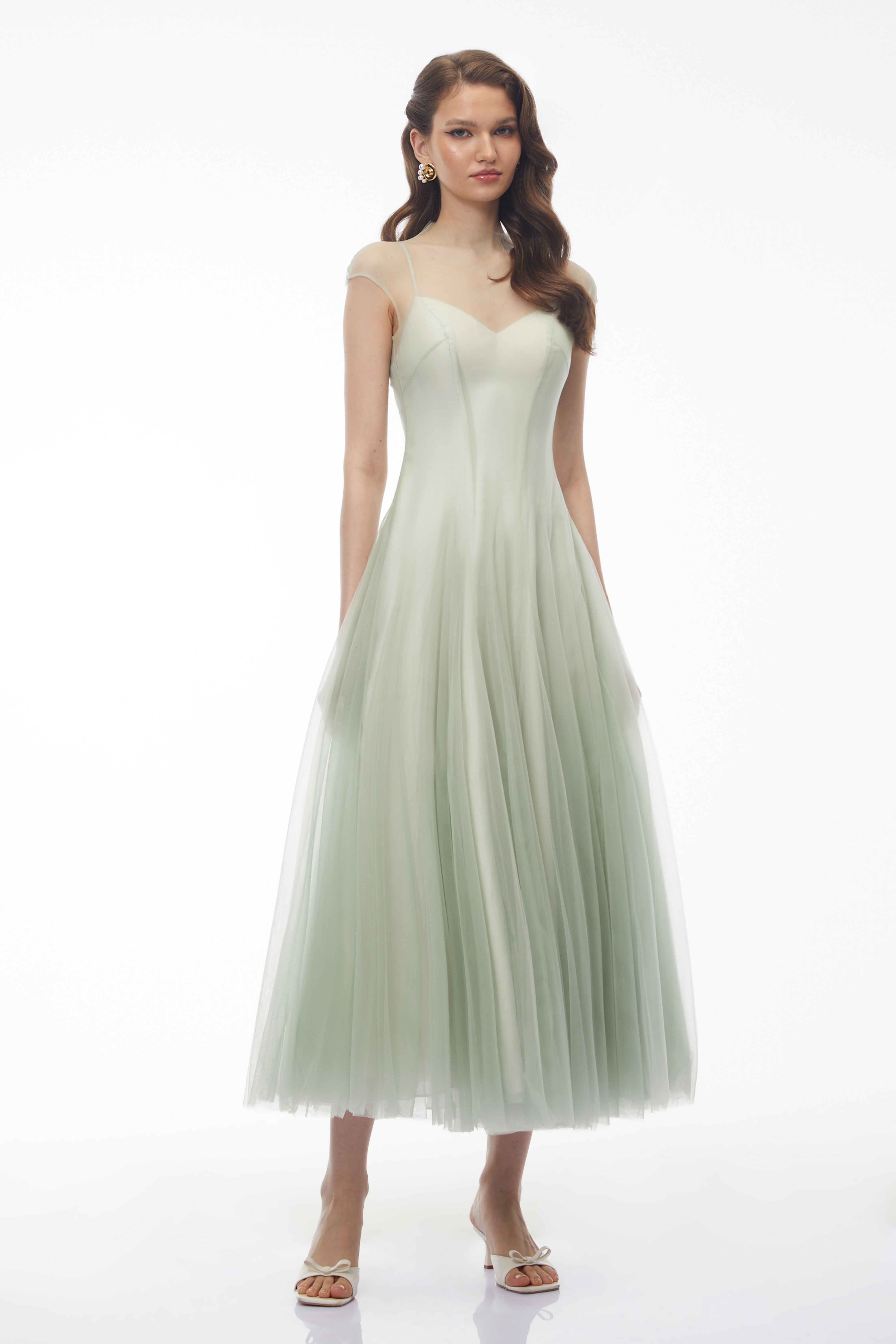 Simin Green Semi-Sheer Tulle Maxi Dress (Final Sale)