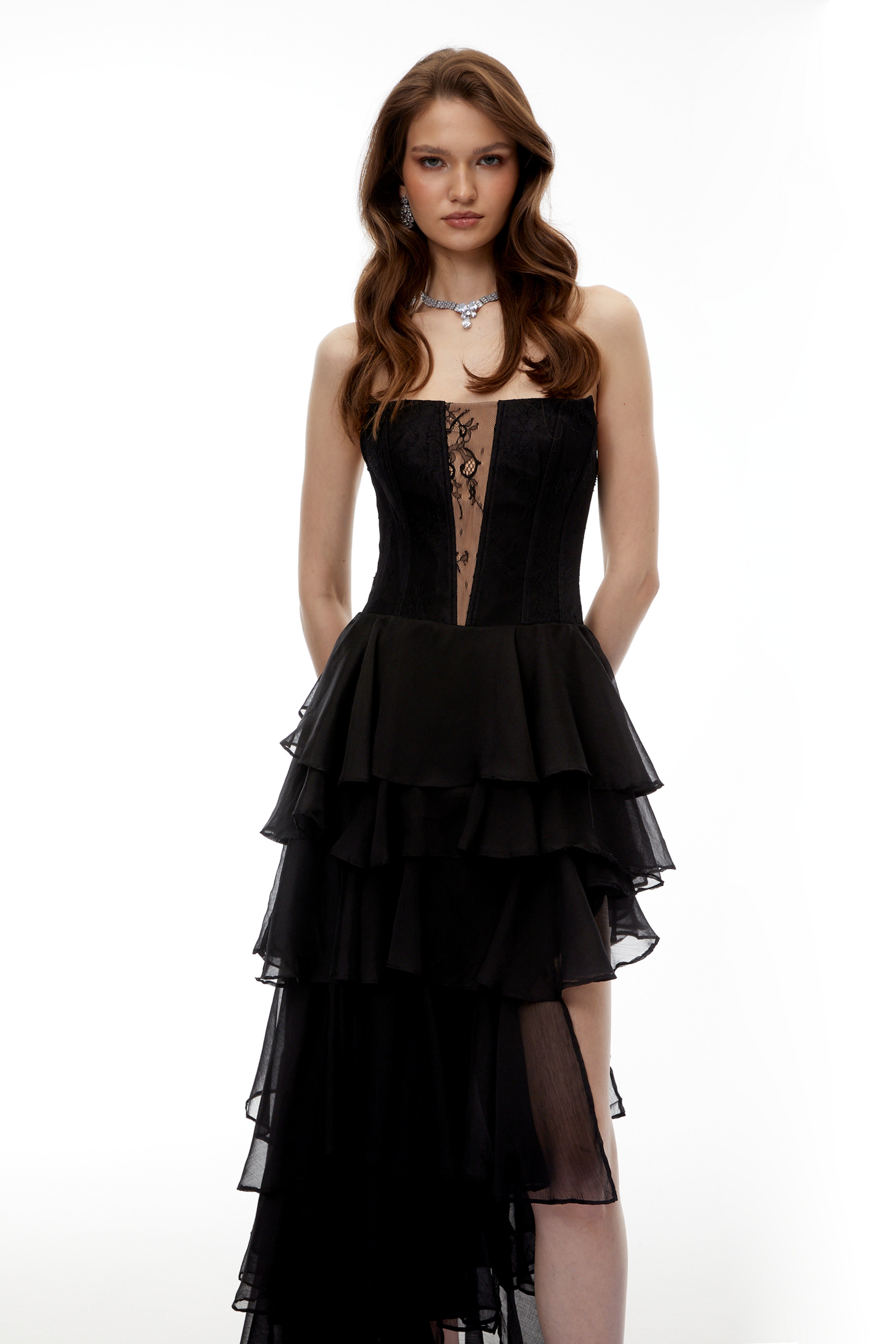 Simone Black Tulle Maxi Dress with Cut-Outs (Final Sale)