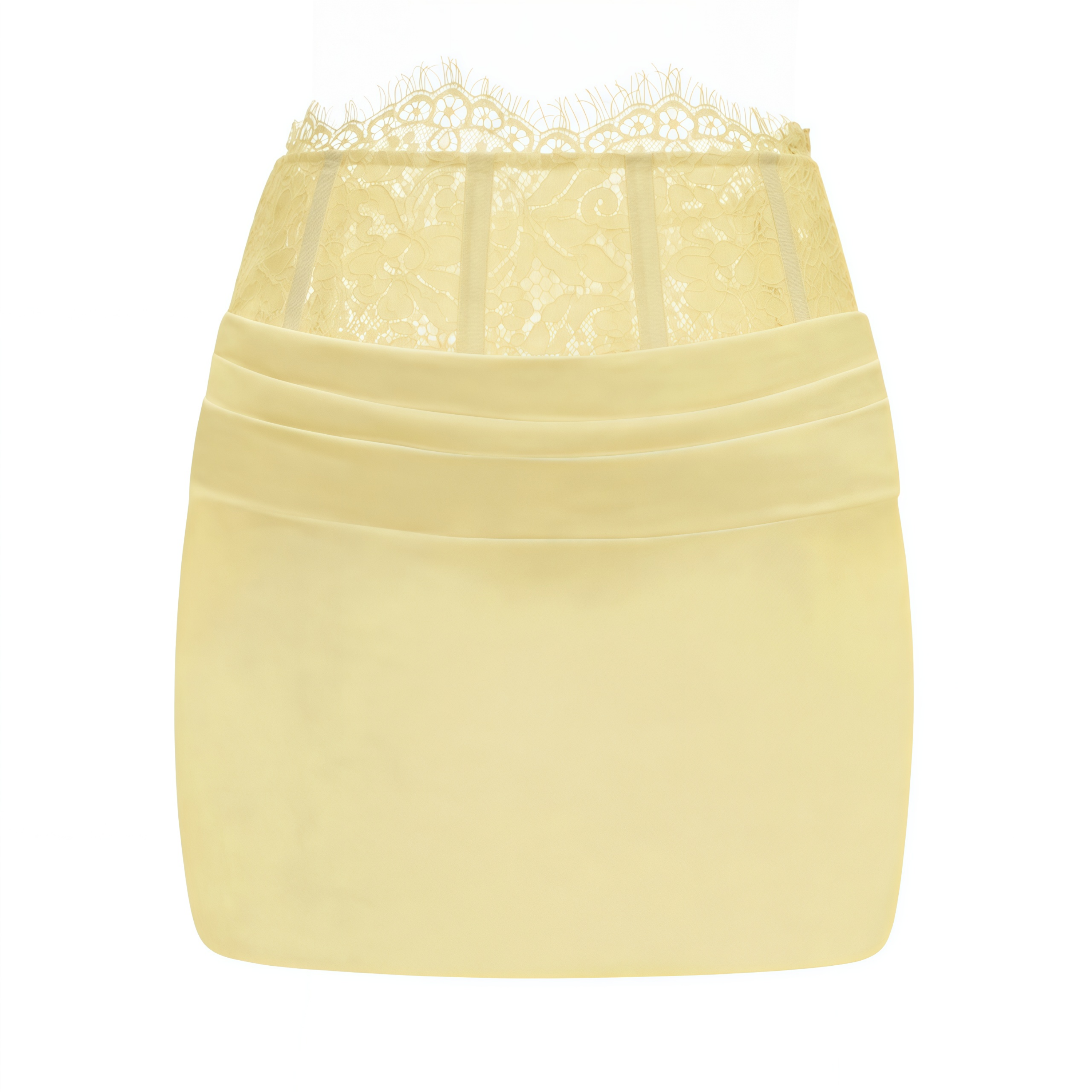 Siosi Yellow Ruched Top & Skirt Set with Lace Trim