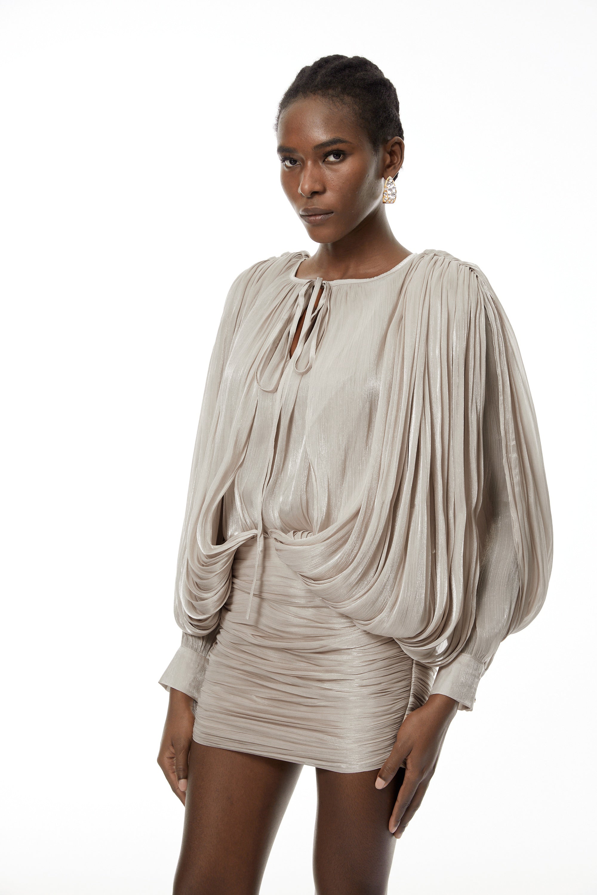Lumi Neutrals Fully Pleated Mini Dress (Final Sale-US Only)