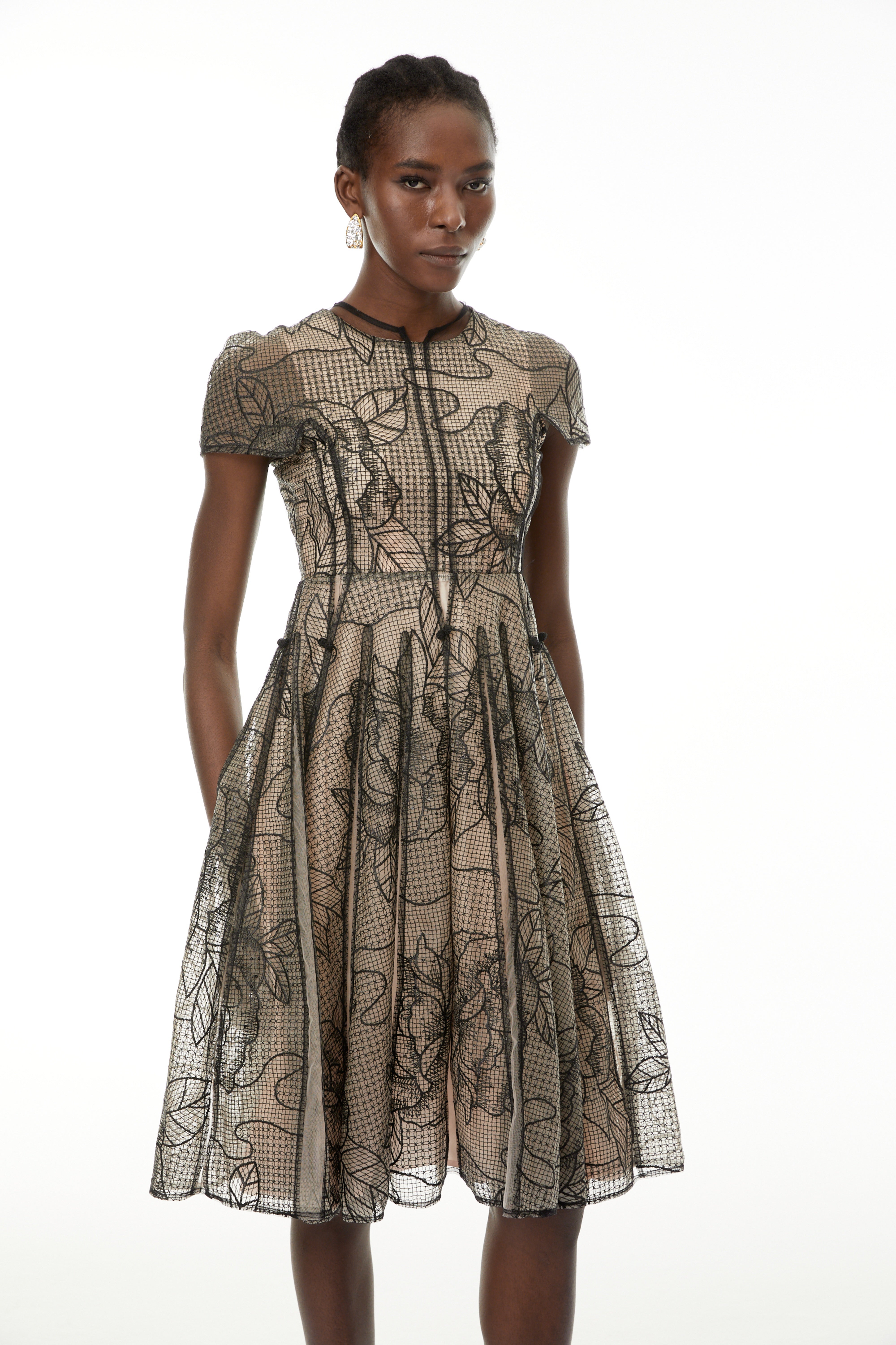 Sisanda Black Semi Sheer Floral Midi Dress (Final Sale-US Only)