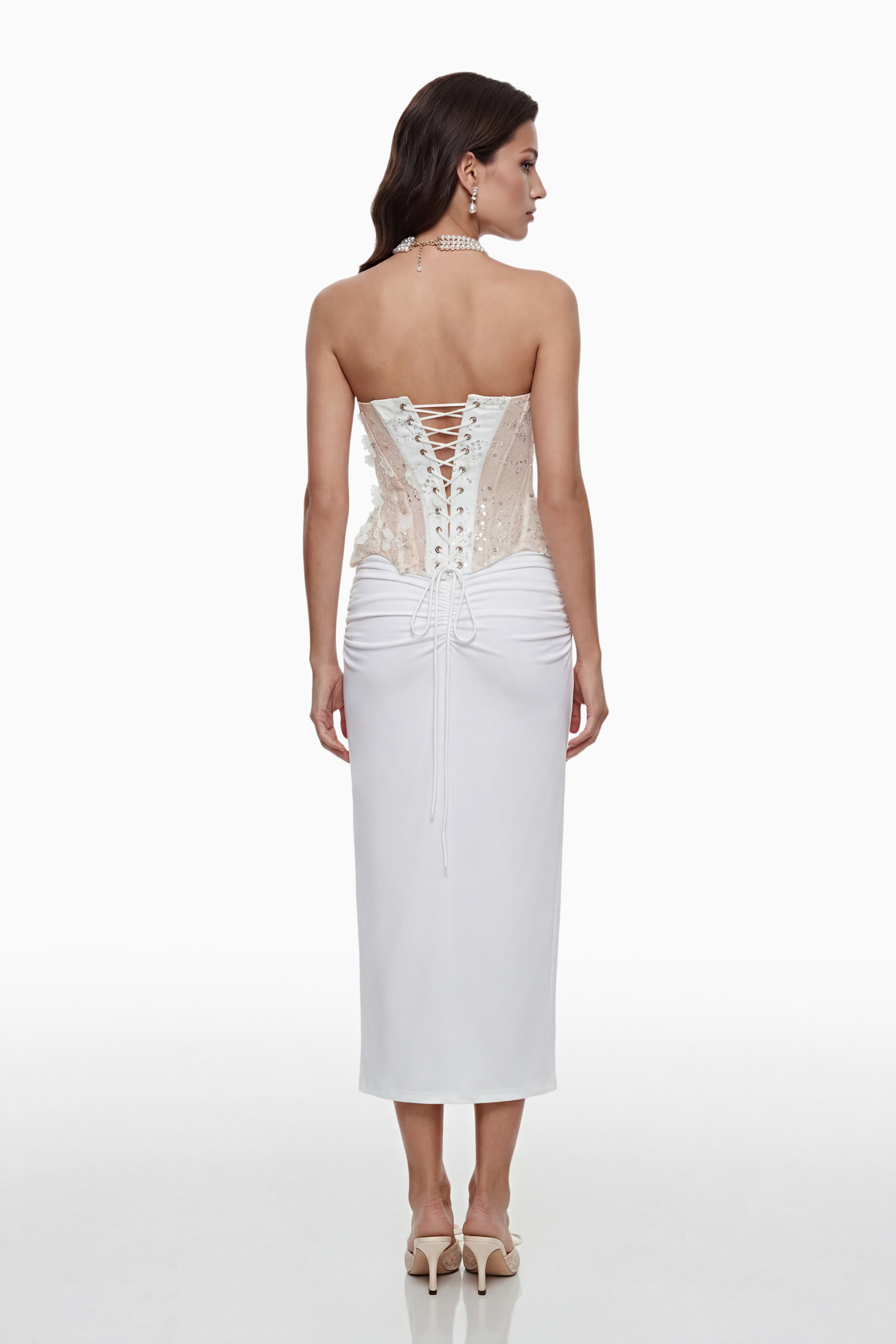 Sisanda White Top & Skirt Set with 3D Petals