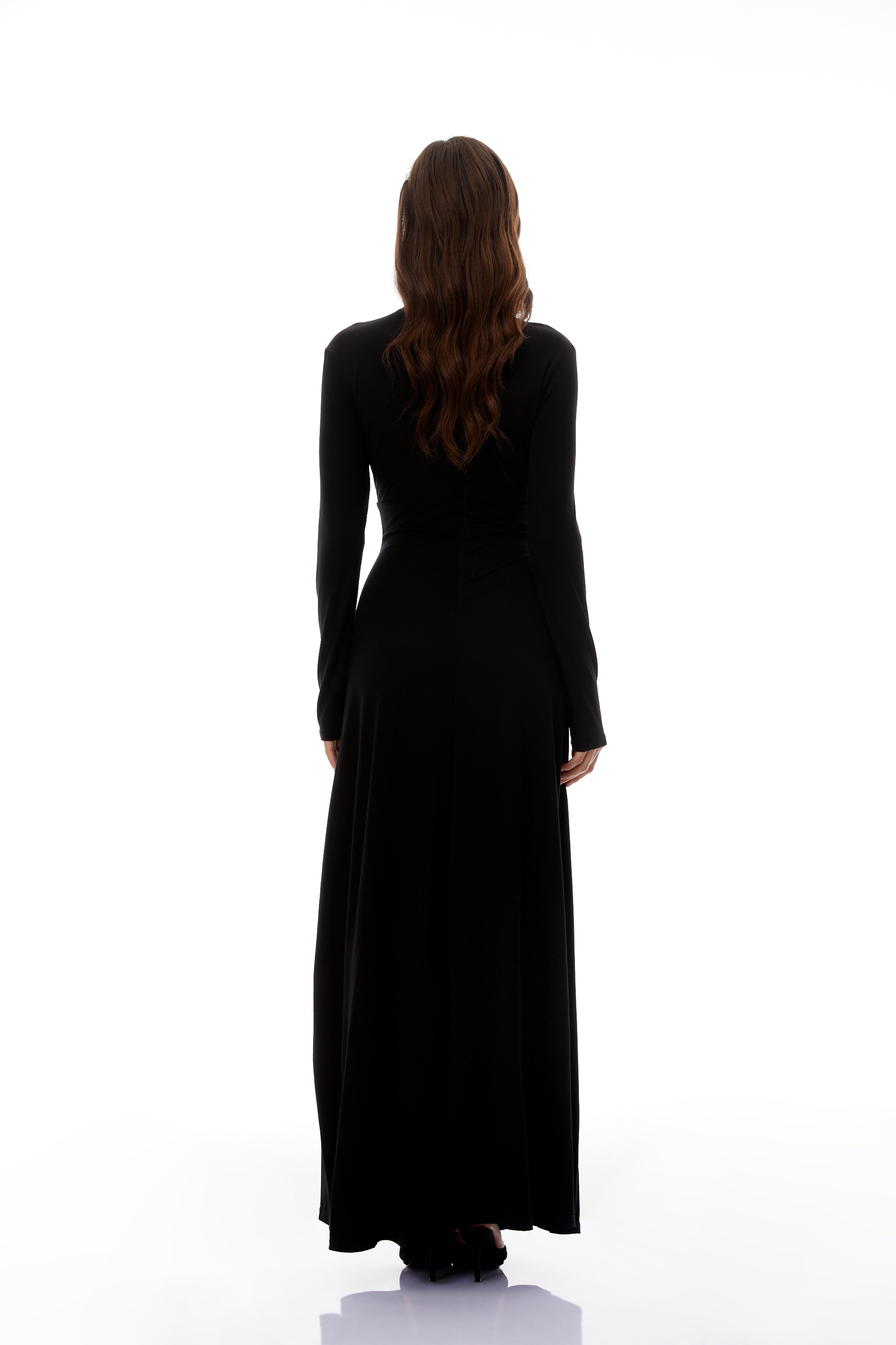 Sofia Black Cinched Waist Ruched Maxi Dress