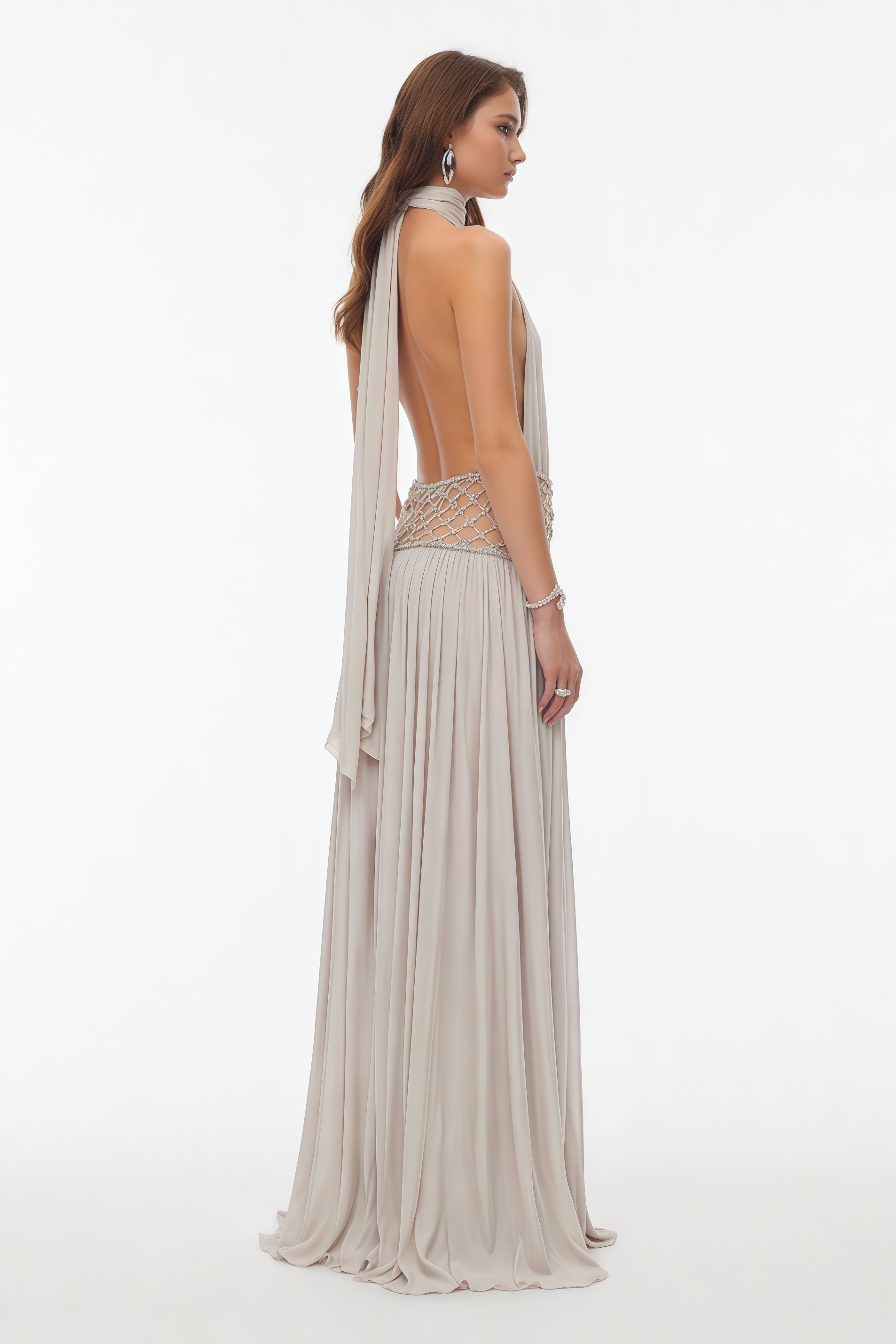 Sophie Almond Grey Embellished Ruched Maxi Dress (Final Sale)