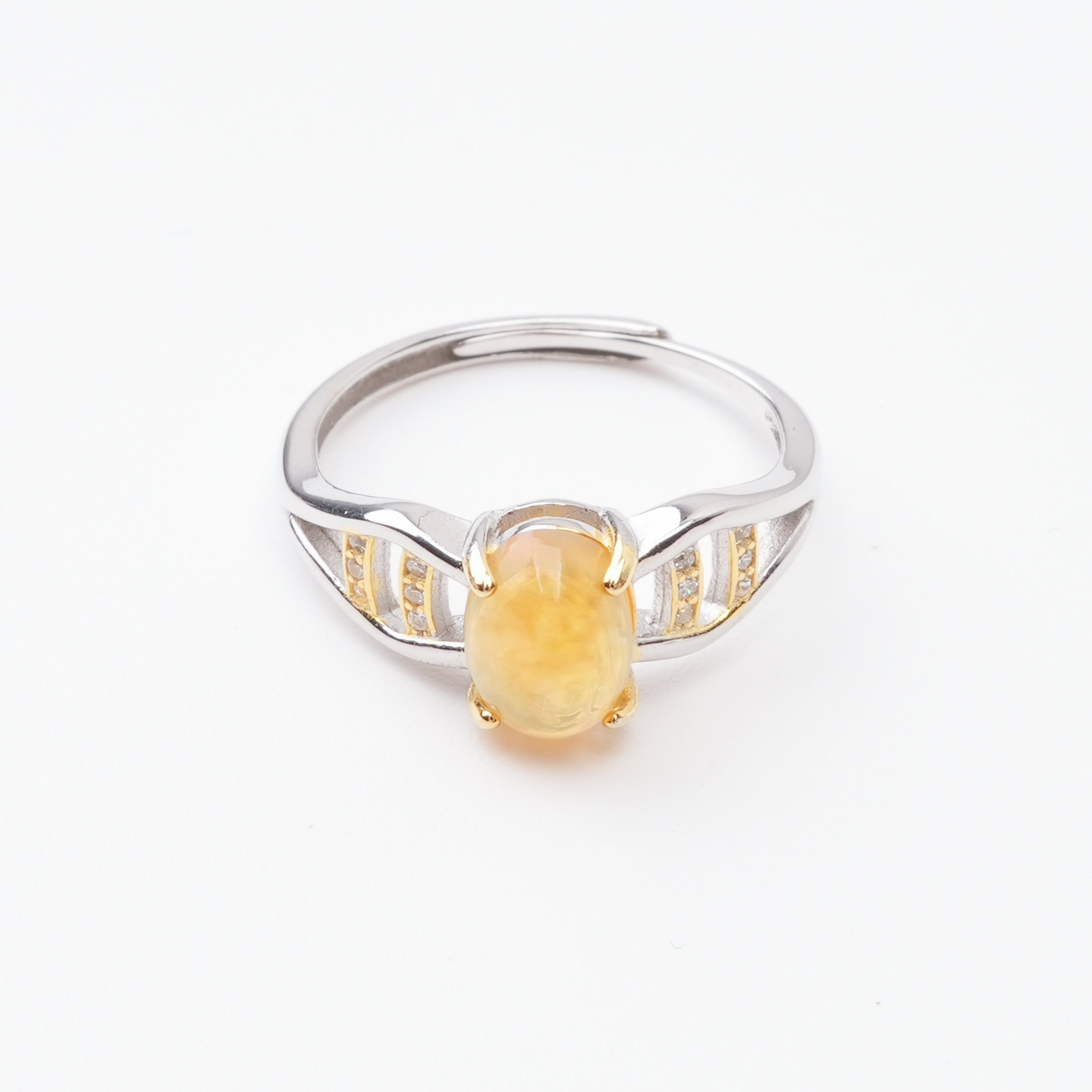 Sylvie Yellow Opal Oval Cabochon Two-Tone Ring