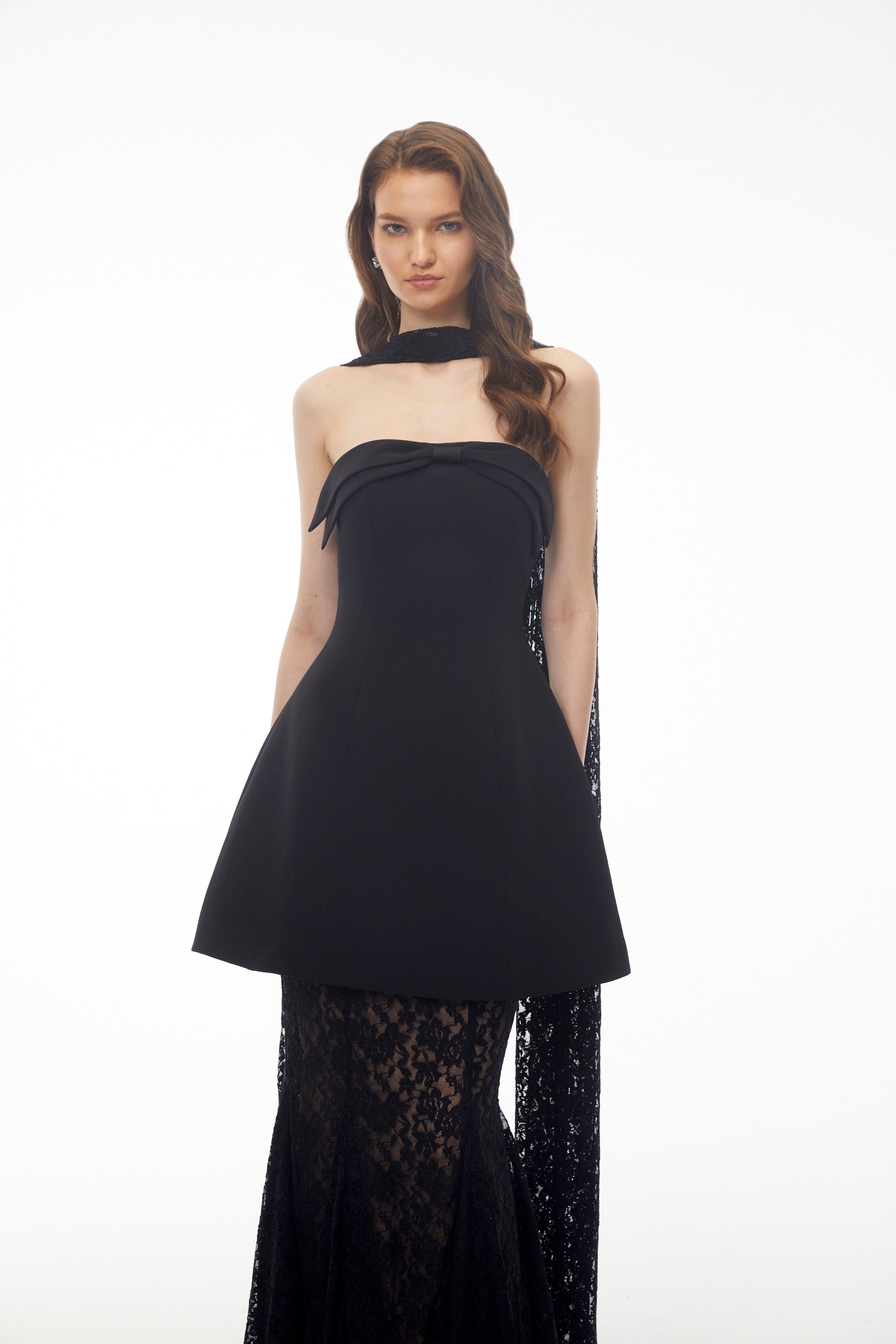 Taisiya Black Bow Mini Dress & Lace Skirt Set (Final Sale)