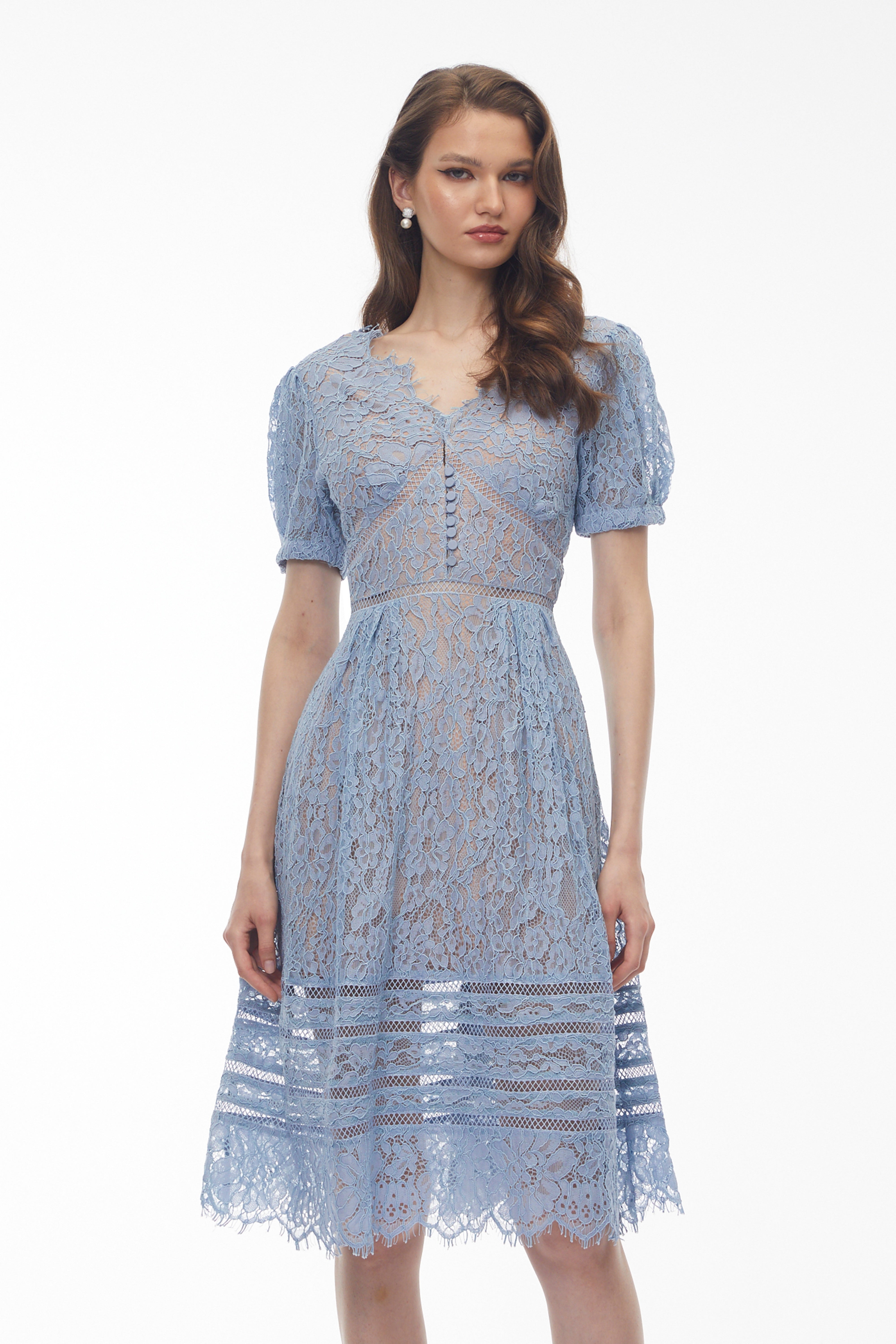 Tamara Cornflower Blue Floral Lace Midi Dress (Final Sale)