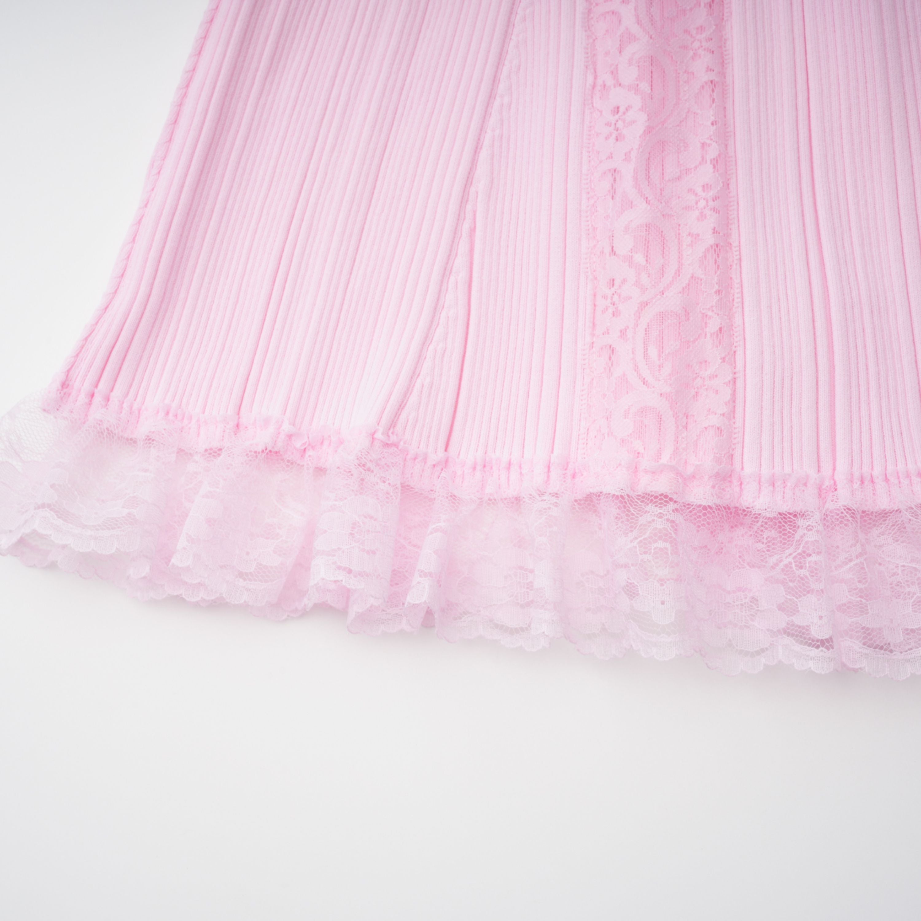 Thalya Pink Lace Trim Knit Midi Dress