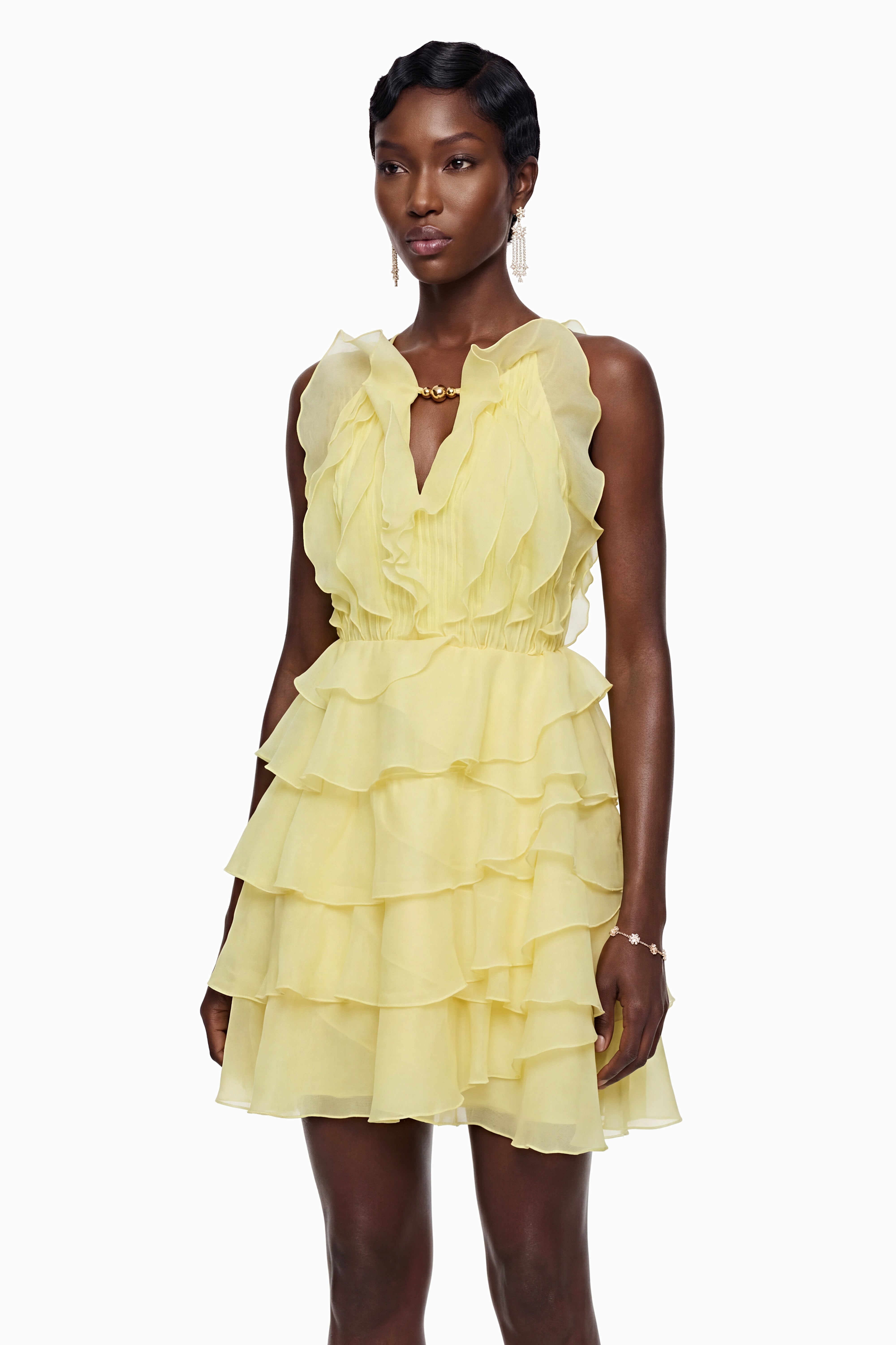 Thulisile Pale Yellow Halterneck Ruffled Mini Dress (Final Sale-US Only)
