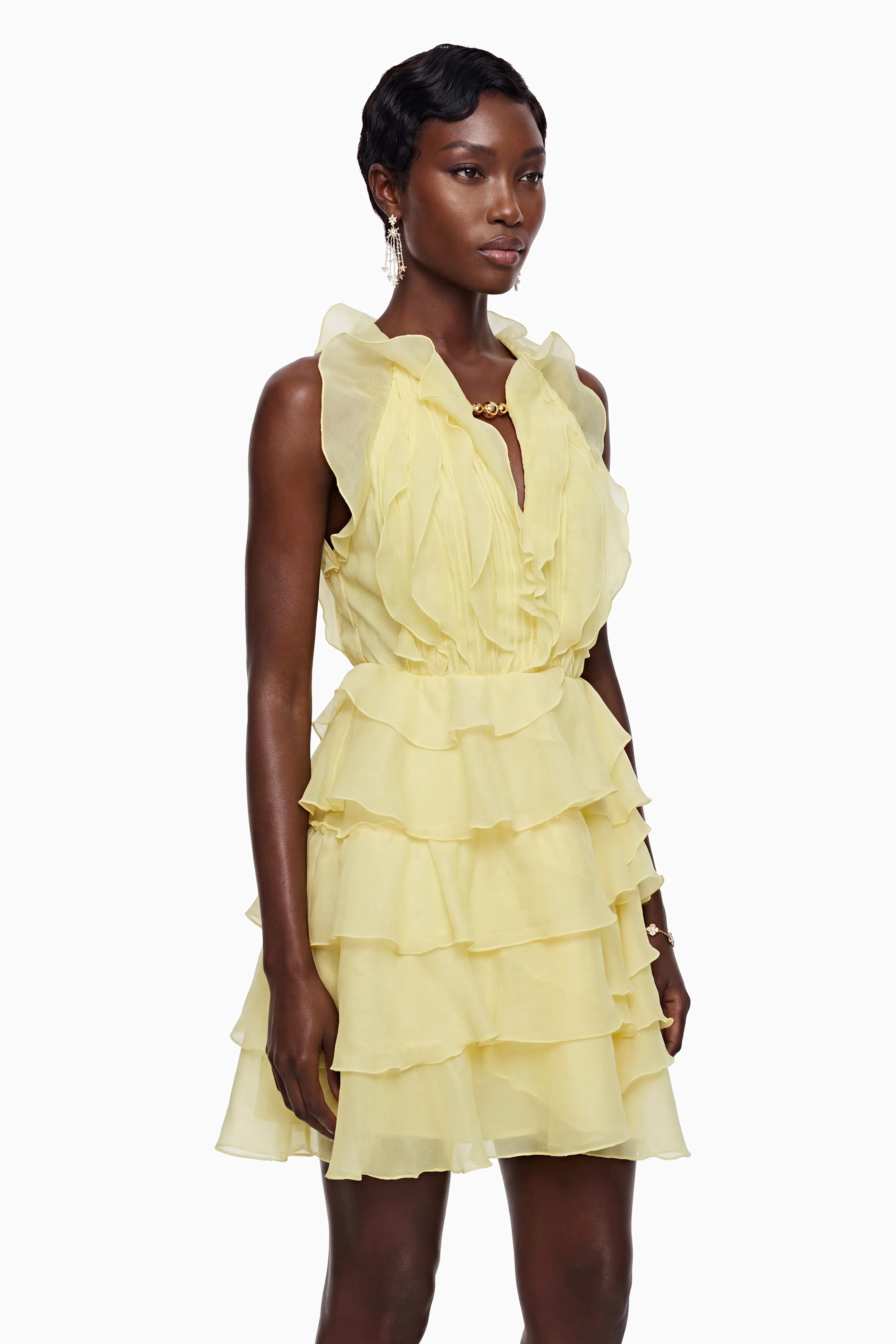 Thulisile Pale Yellow Halterneck Ruffled Mini Dress (Final Sale-US Only)