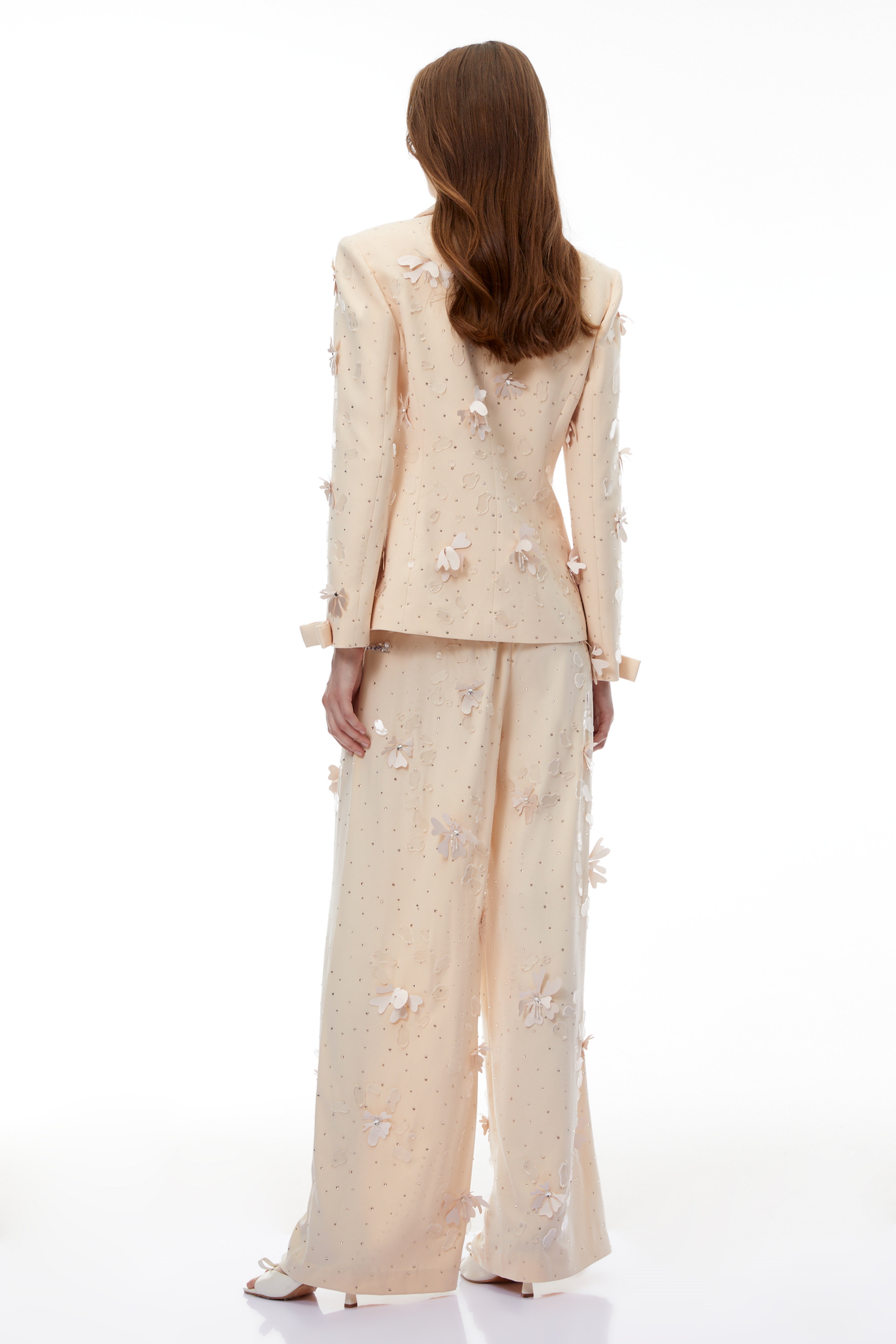 Titania Neutral 3D-Floral Beaded Jacket & Trousers Set (Final Sale)