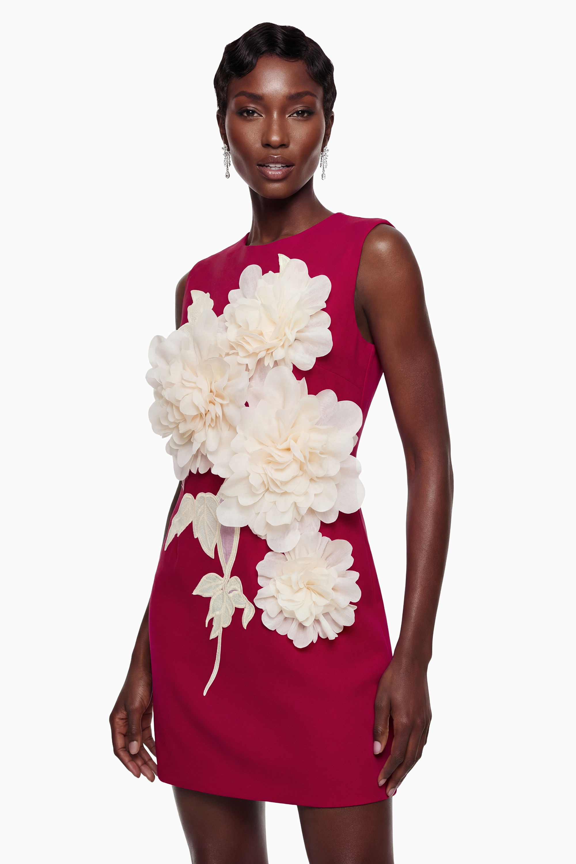 Toril Red Color Blocked 3D Petal Mini Dress