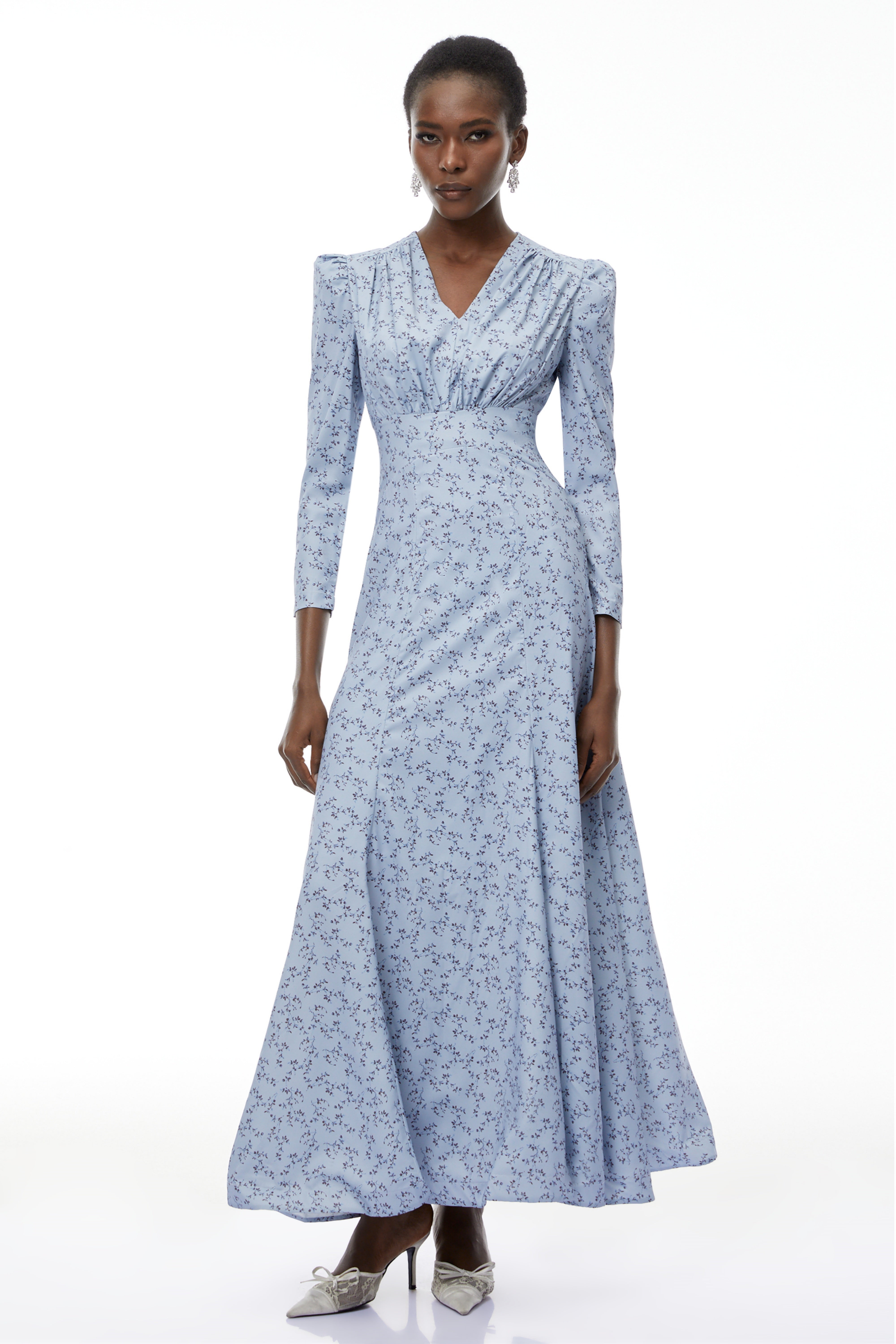 Ursula Blue Floral Print Ruffled Maxi Dress (Final Sale-US Only)
