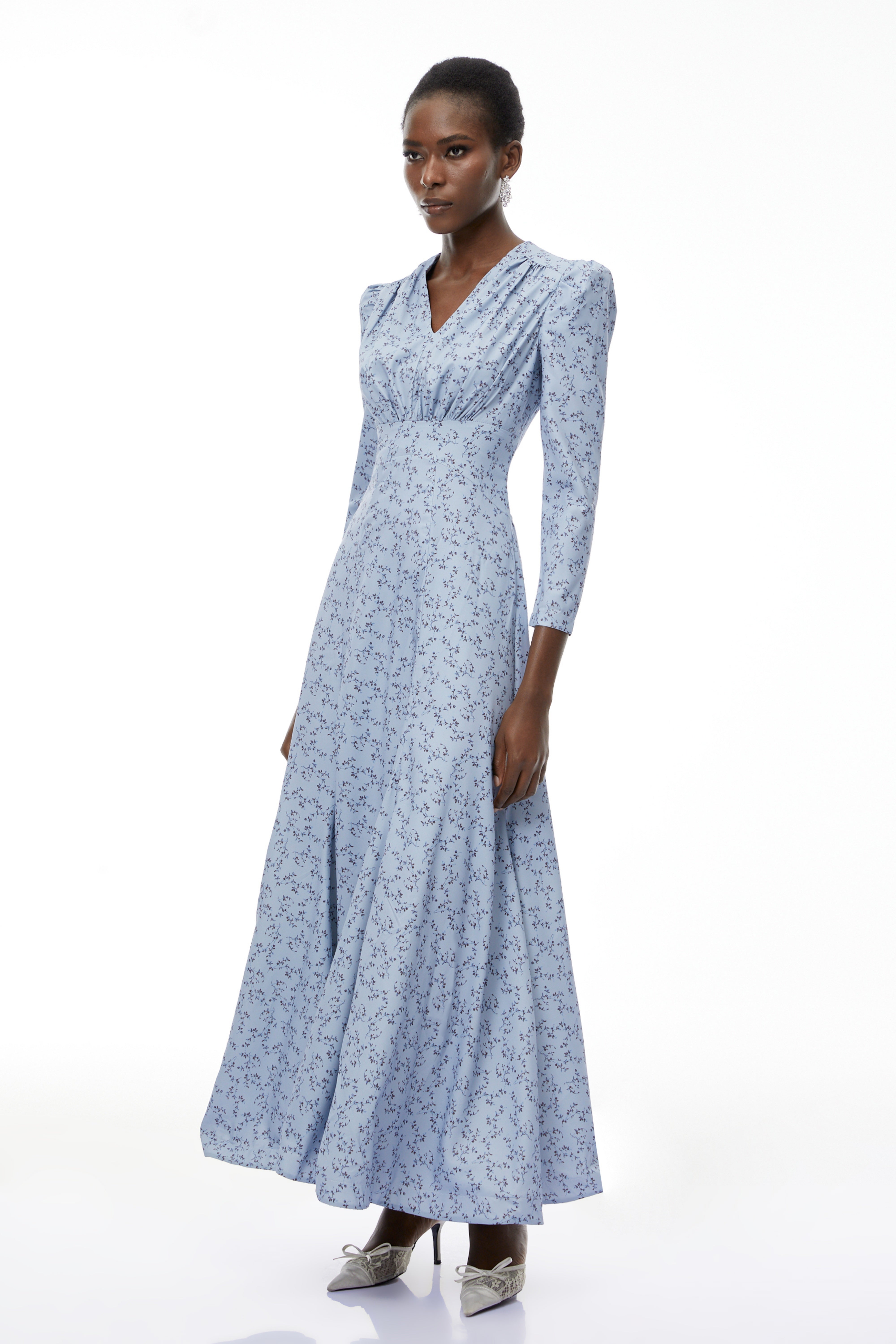 Ursula Blue Floral Print Ruffled Maxi Dress (Final Sale-US Only)