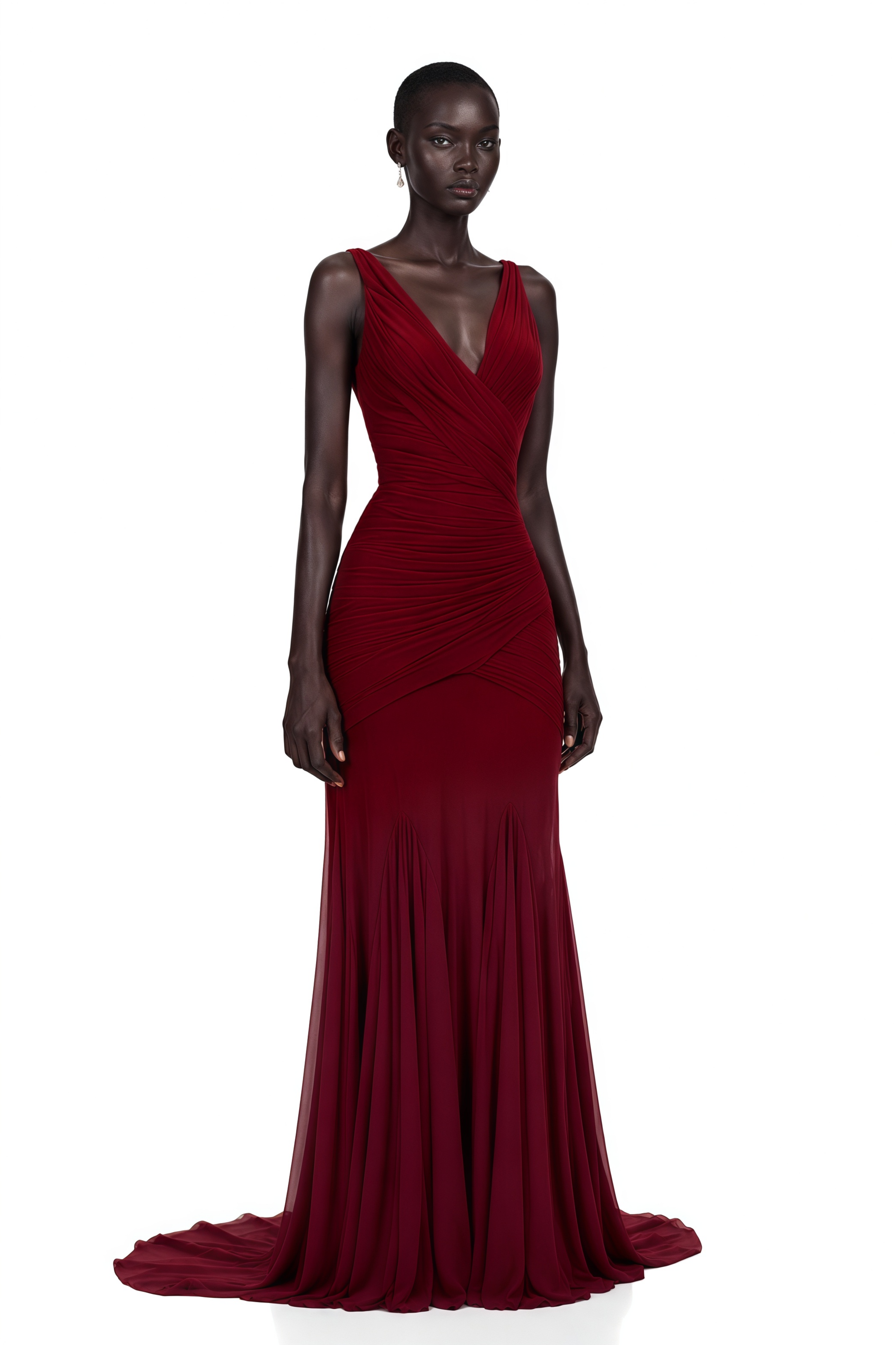 Valentina Burgundy V-Neck Ruched Maxi Dress