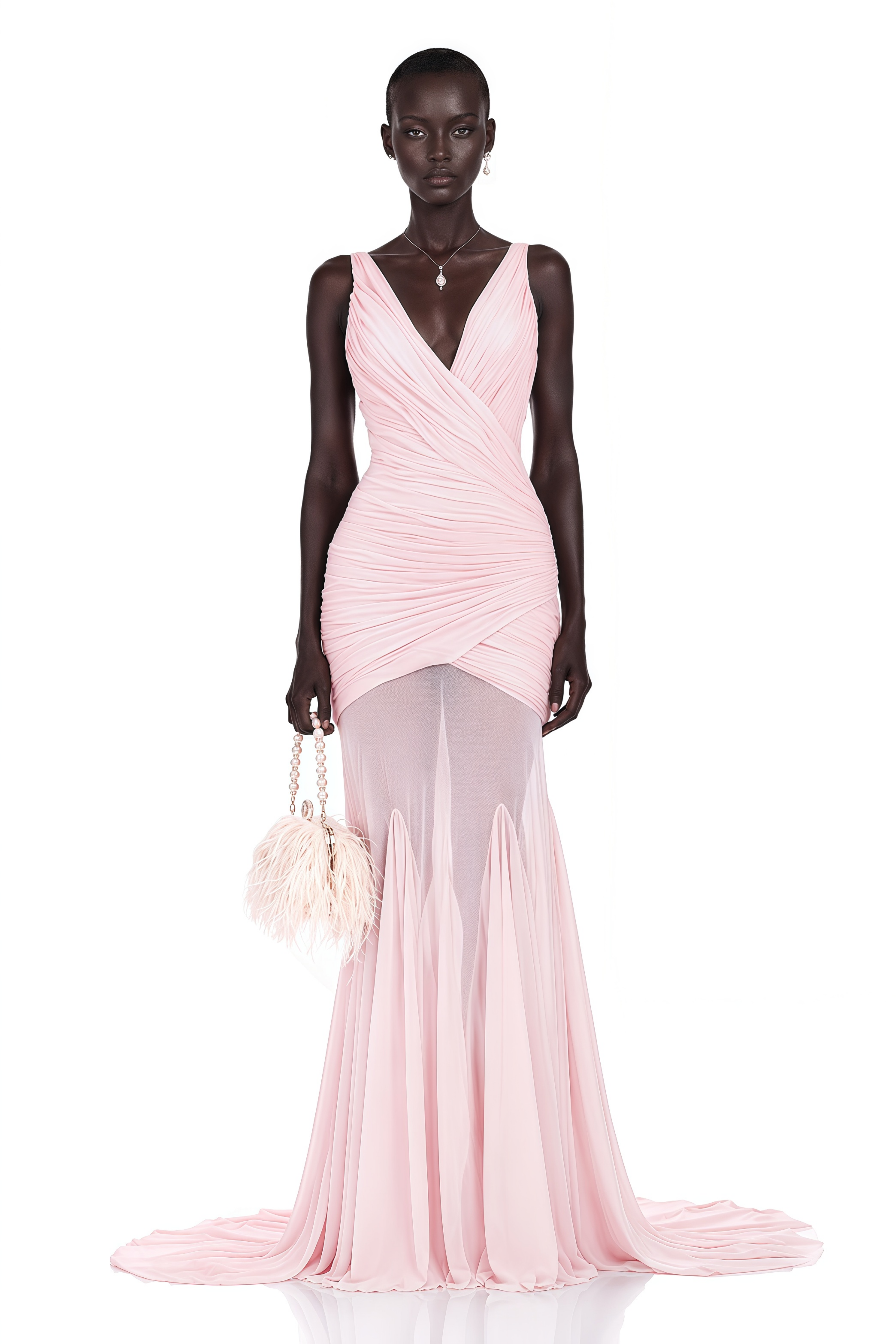 Valentina Pink V-Neck Ruched Maxi Dress