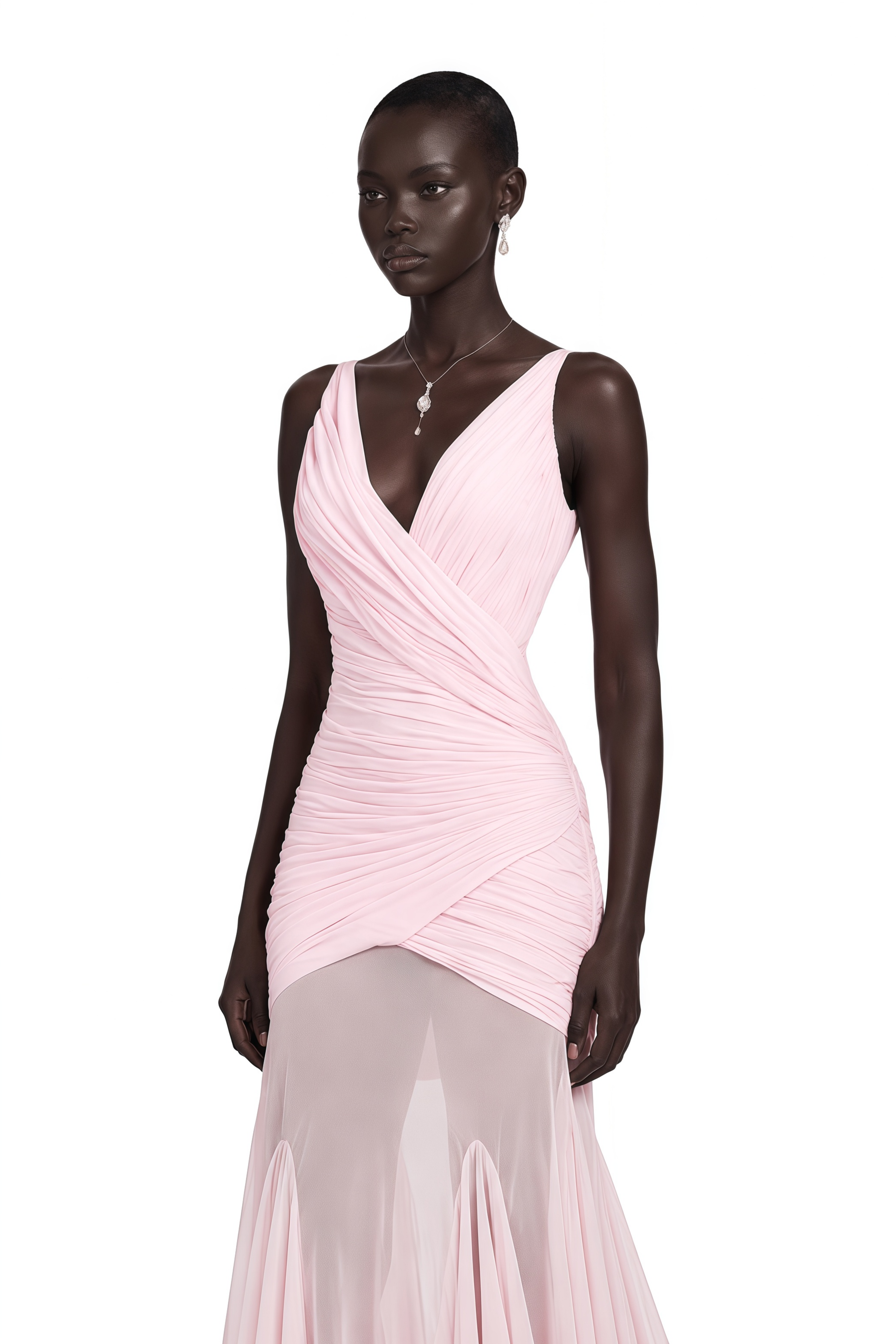 Valentina Pink V-Neck Ruched Maxi Dress