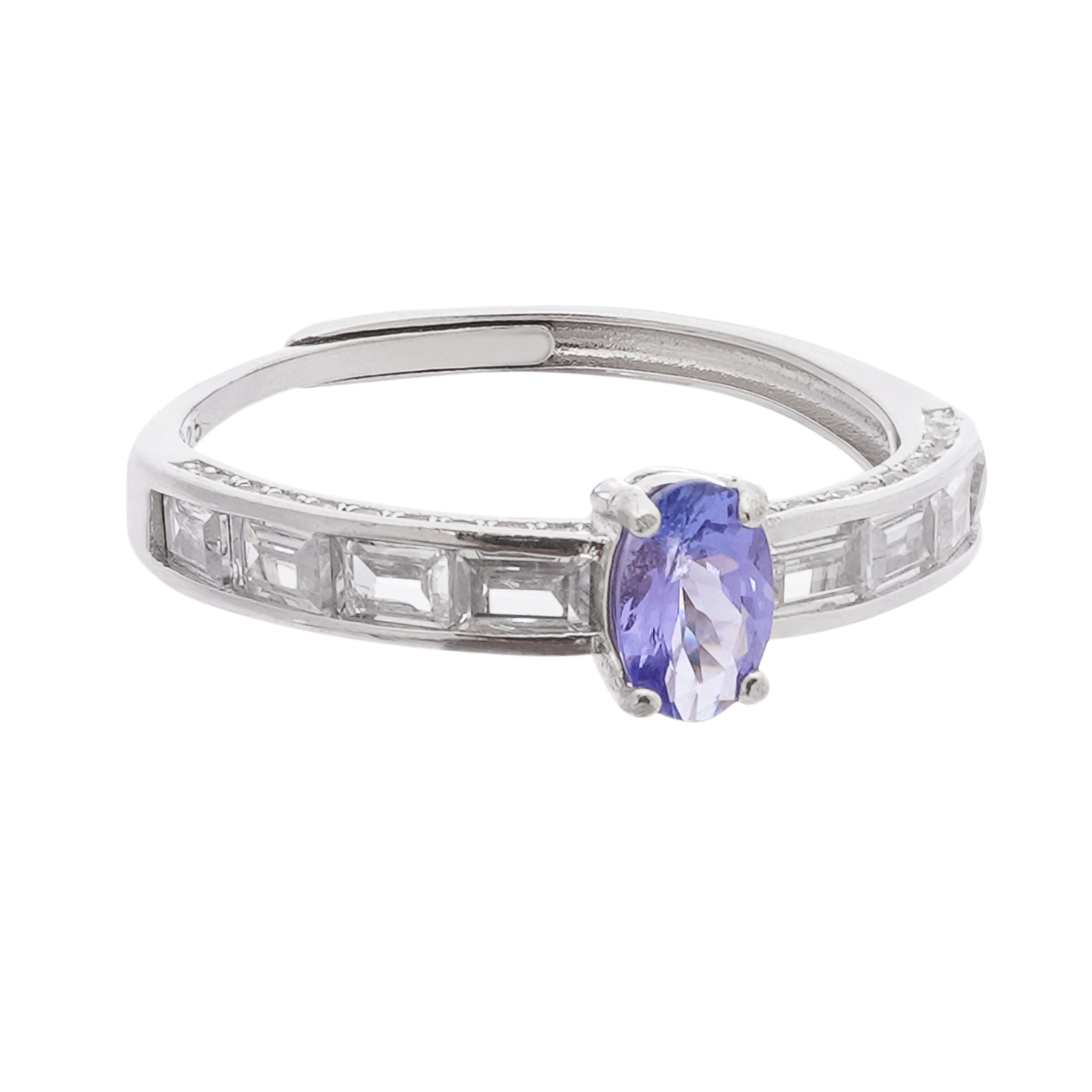 Valeria Sapphire Oval Cut Baguette Crystal Sterling Silver Ring