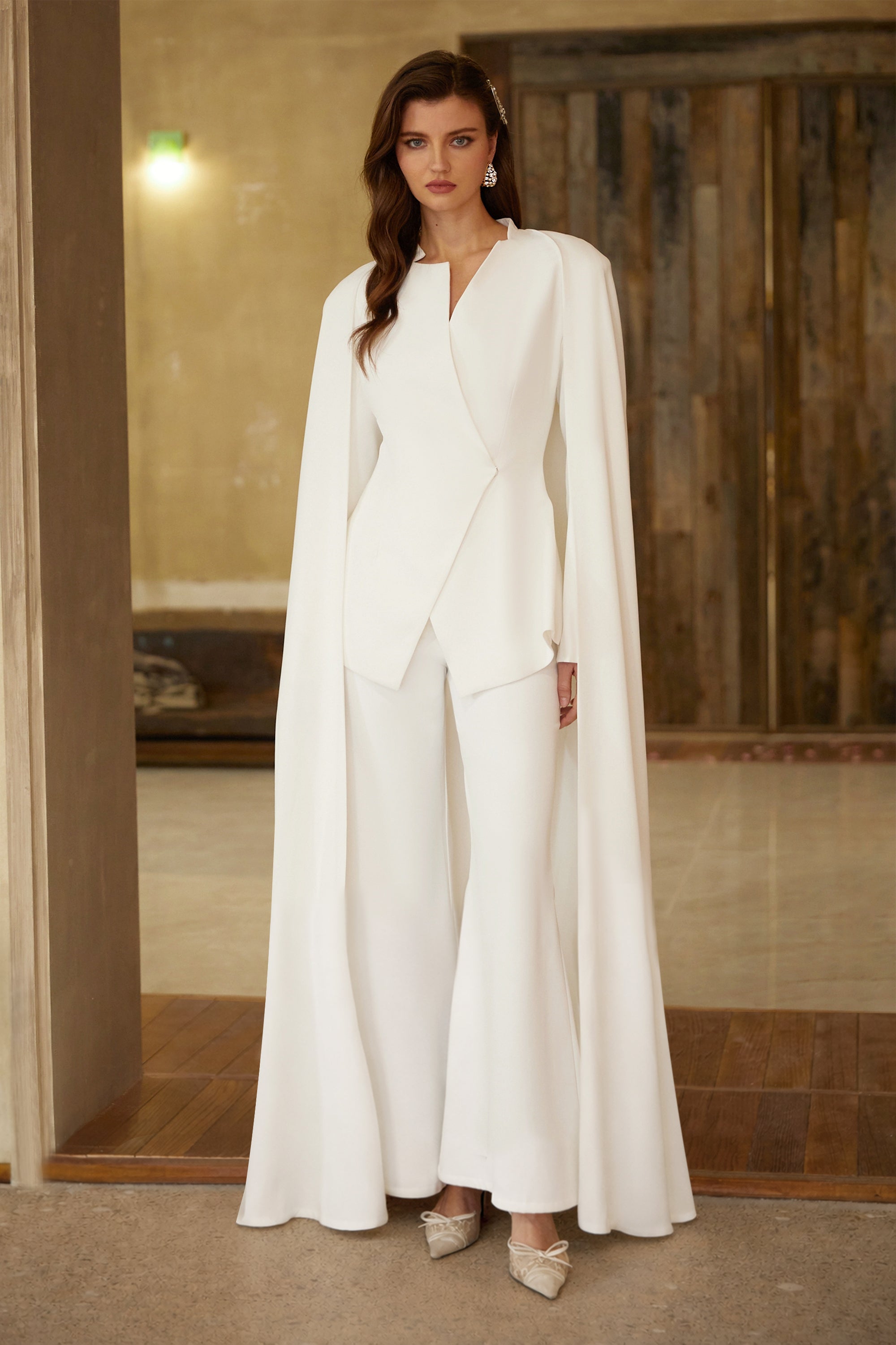 Vigdis White Cape Design Blazer & Trousers (Final Sale)