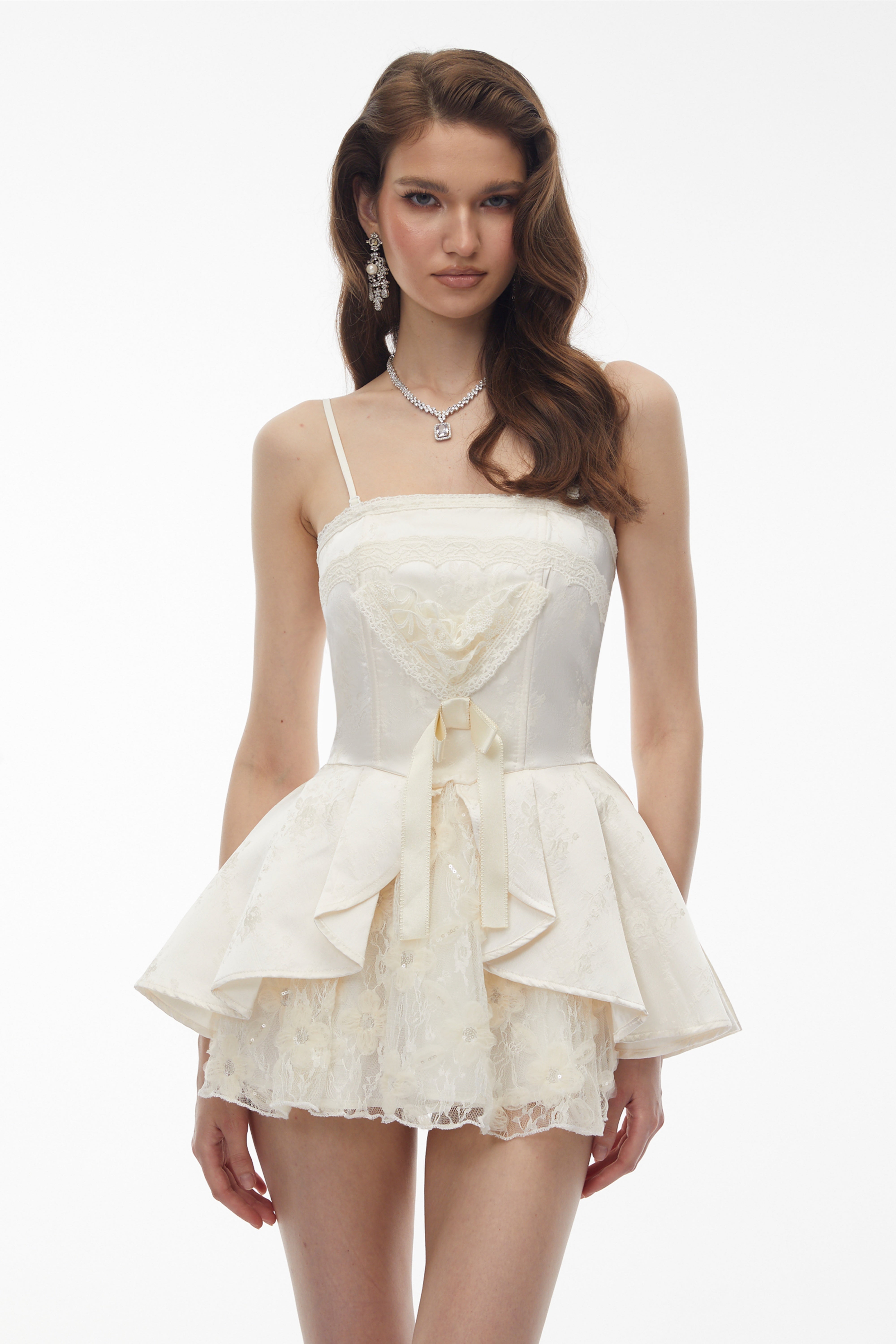 Xenobia White Off Shoulder Floral Lace Mini Dress (Final Sale)