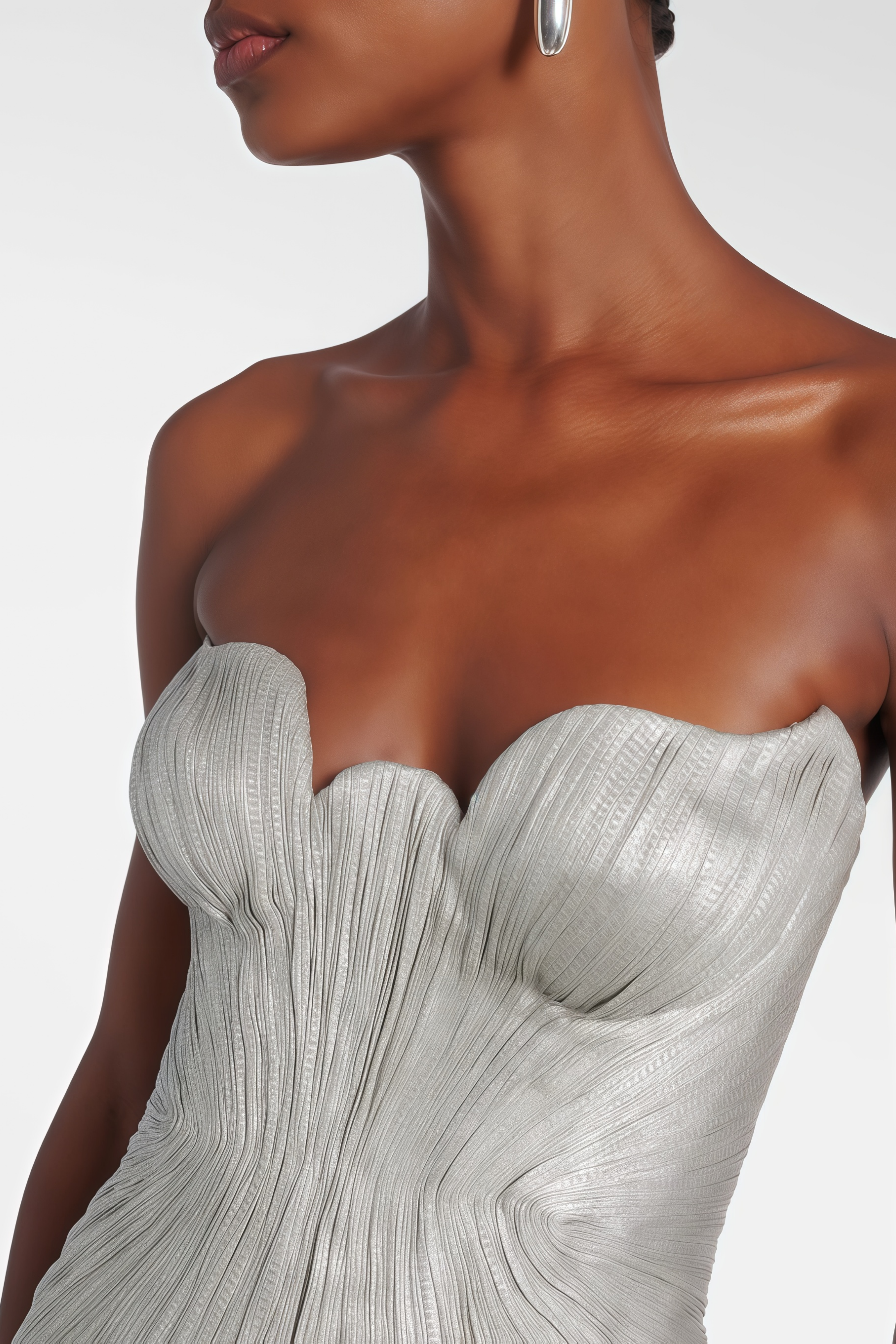 Silver Metallic Ruched Maxi Dress