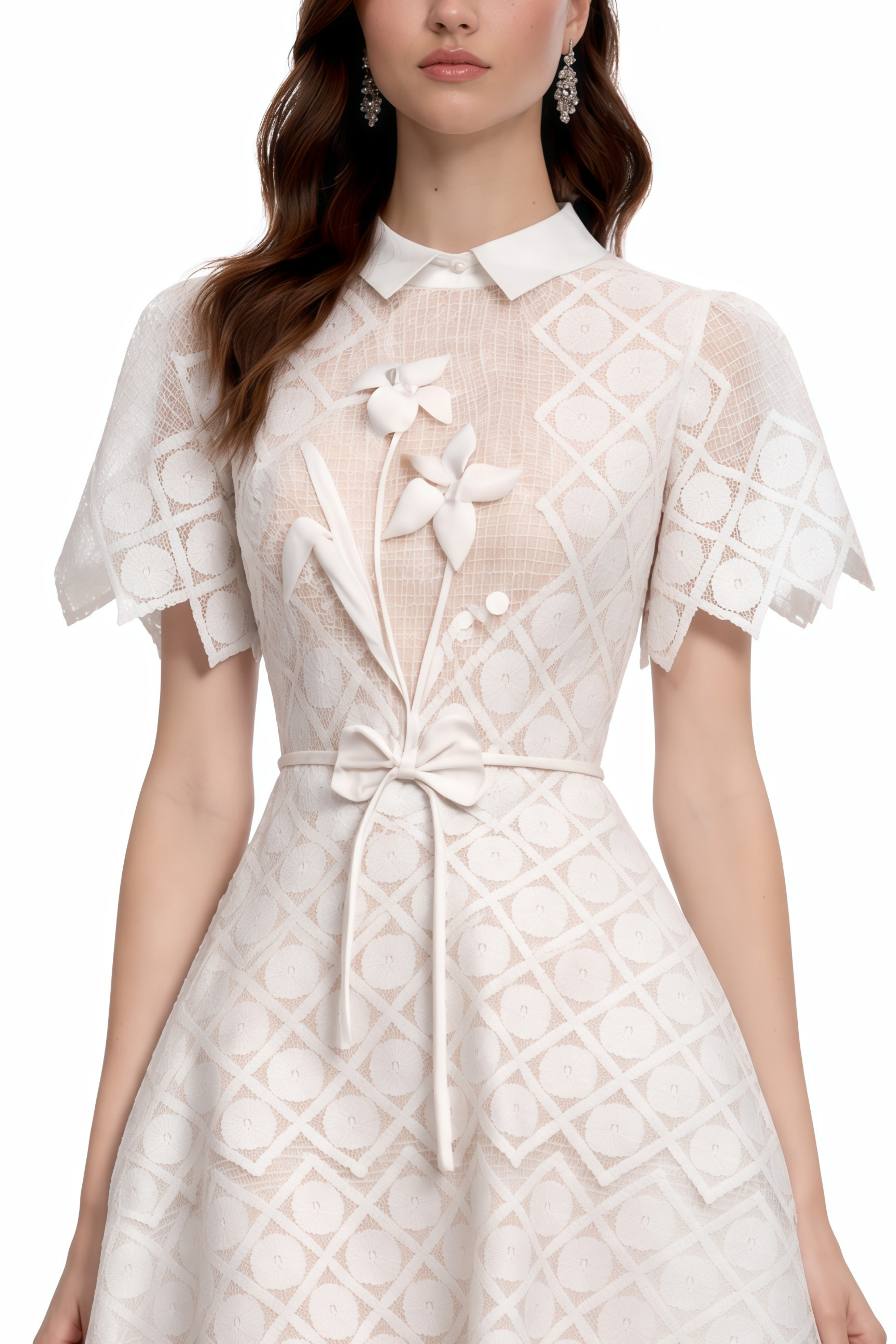 Yasmine White Floral-embroidered Midi Dress (Final Sale)