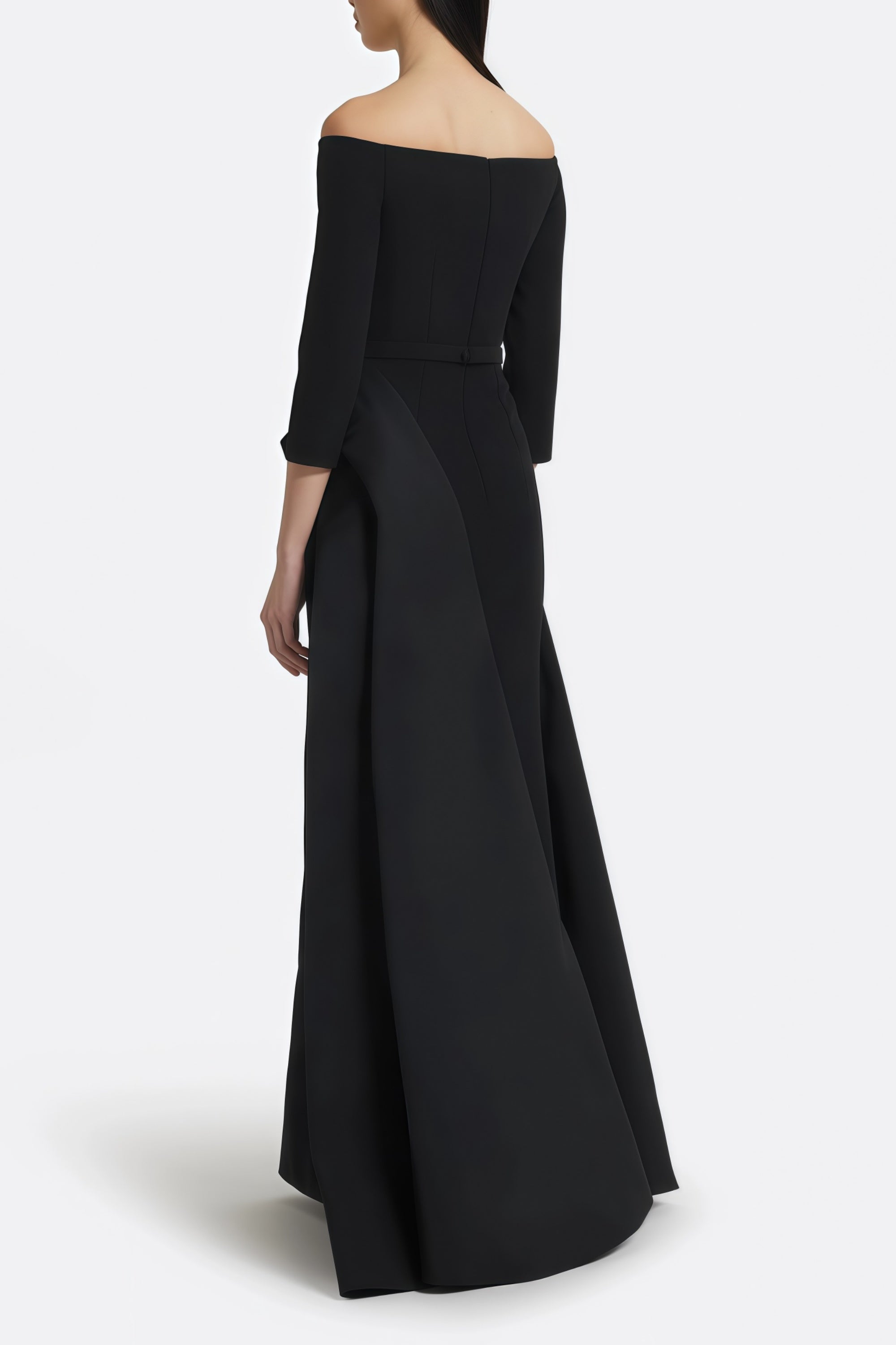 Yoliswa Black Off-Shoulder Maxi Dress with High Thigh Slit (Final Sale-US Only)
