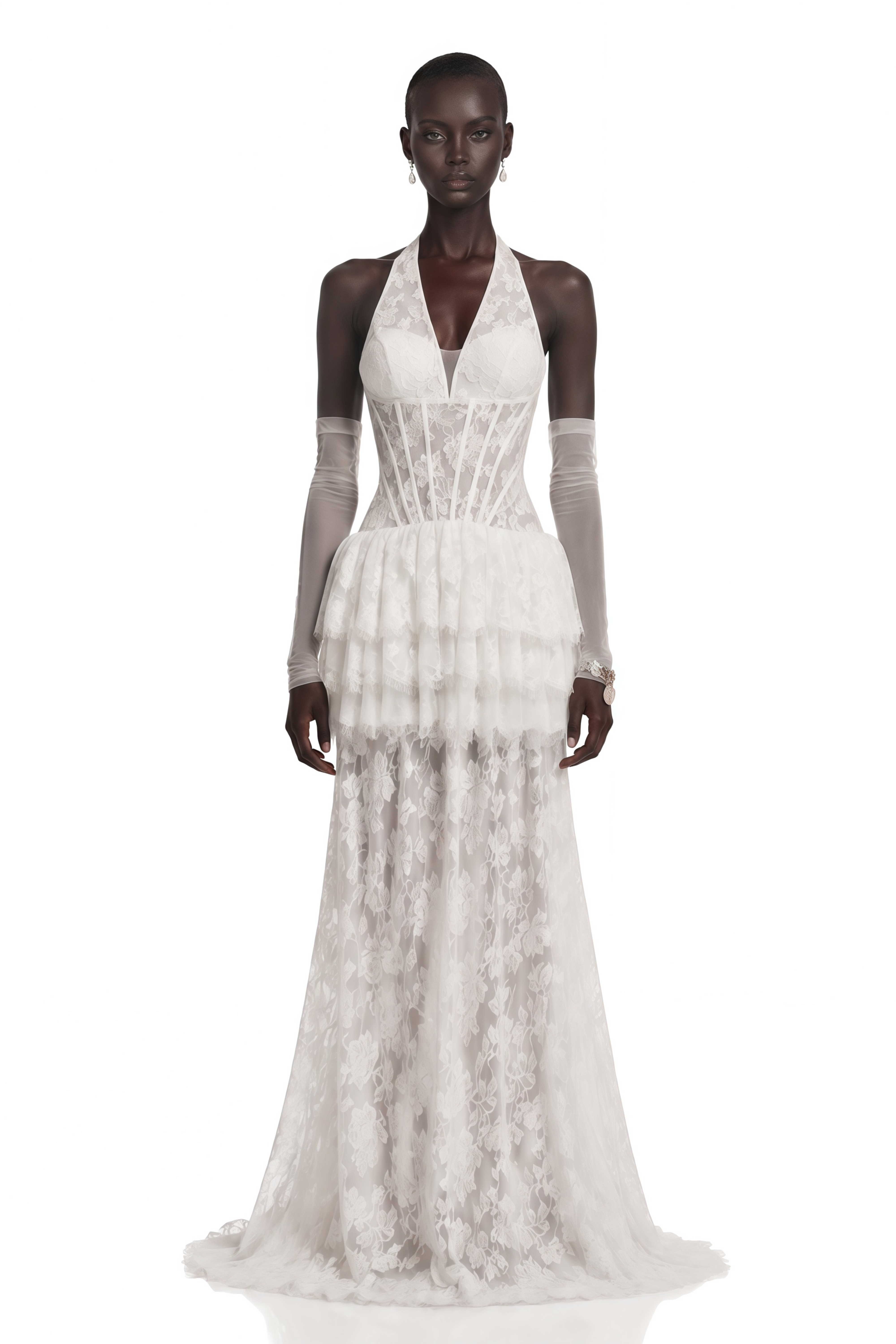 Yoliswa White Floral Appliqué Tiered Maxi Dress