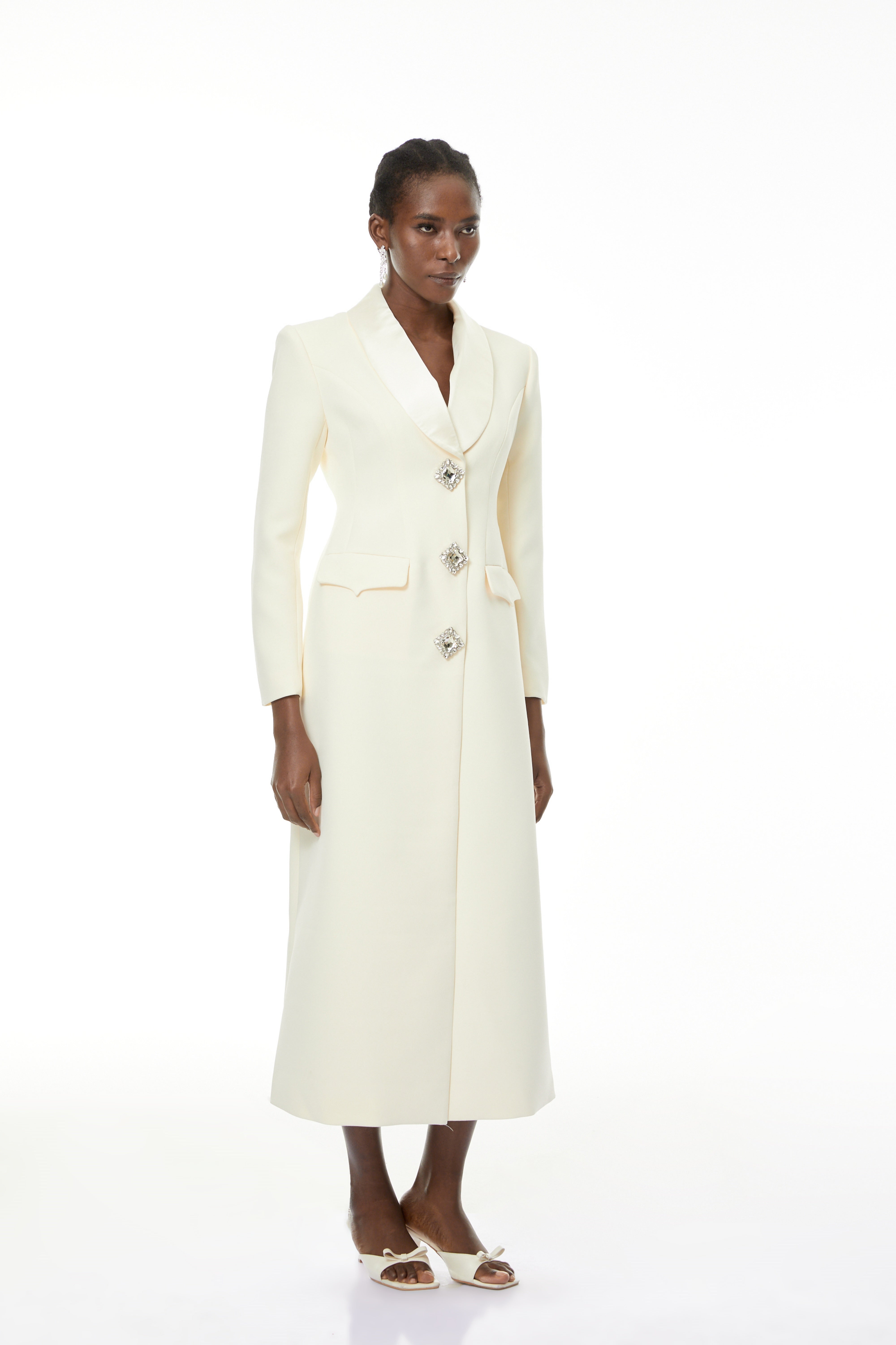 Yvonne Neutrals Crystal-buttoned Coat (Final Sale)