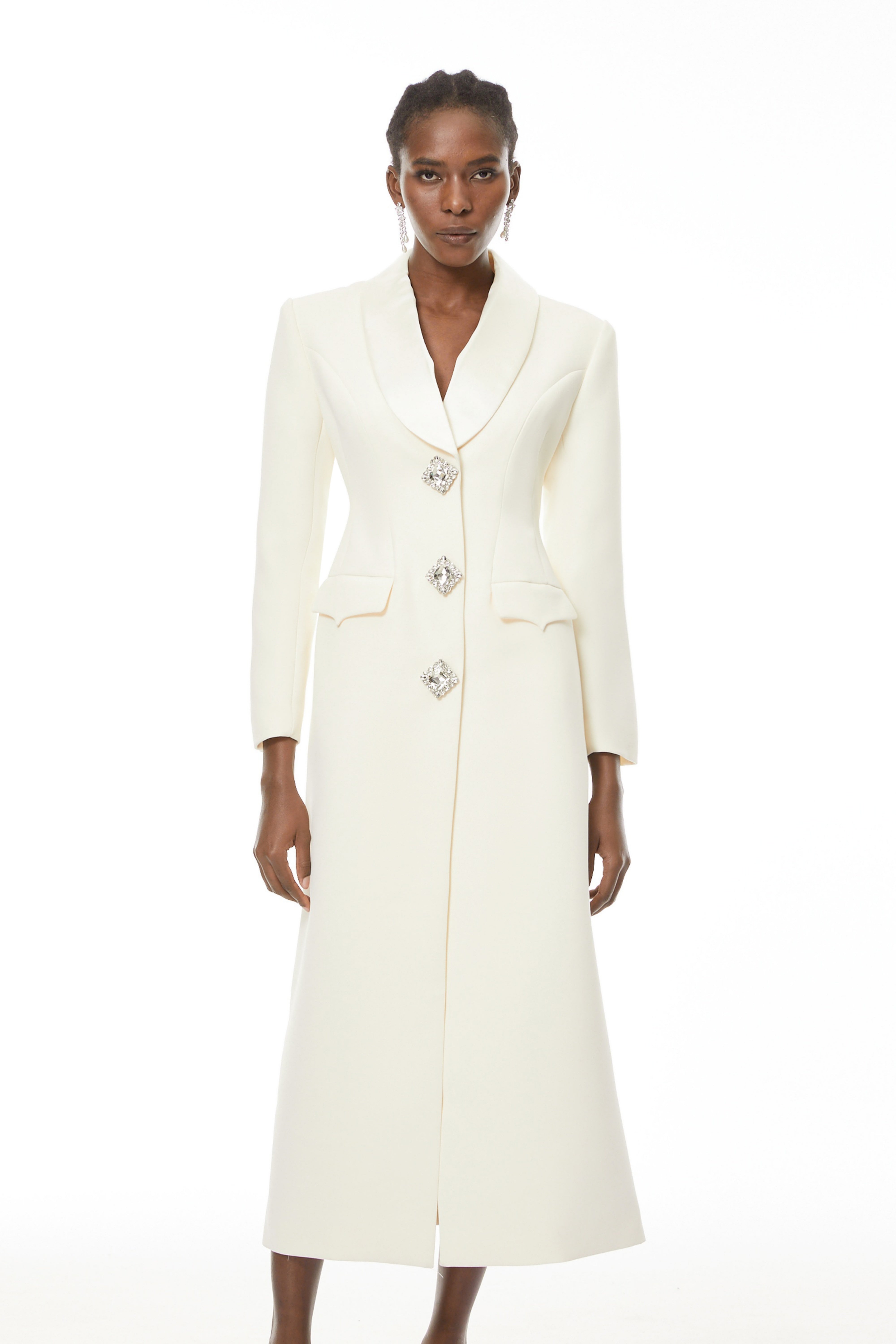 Yvonne Neutrals Crystal-buttoned Coat (Final Sale)