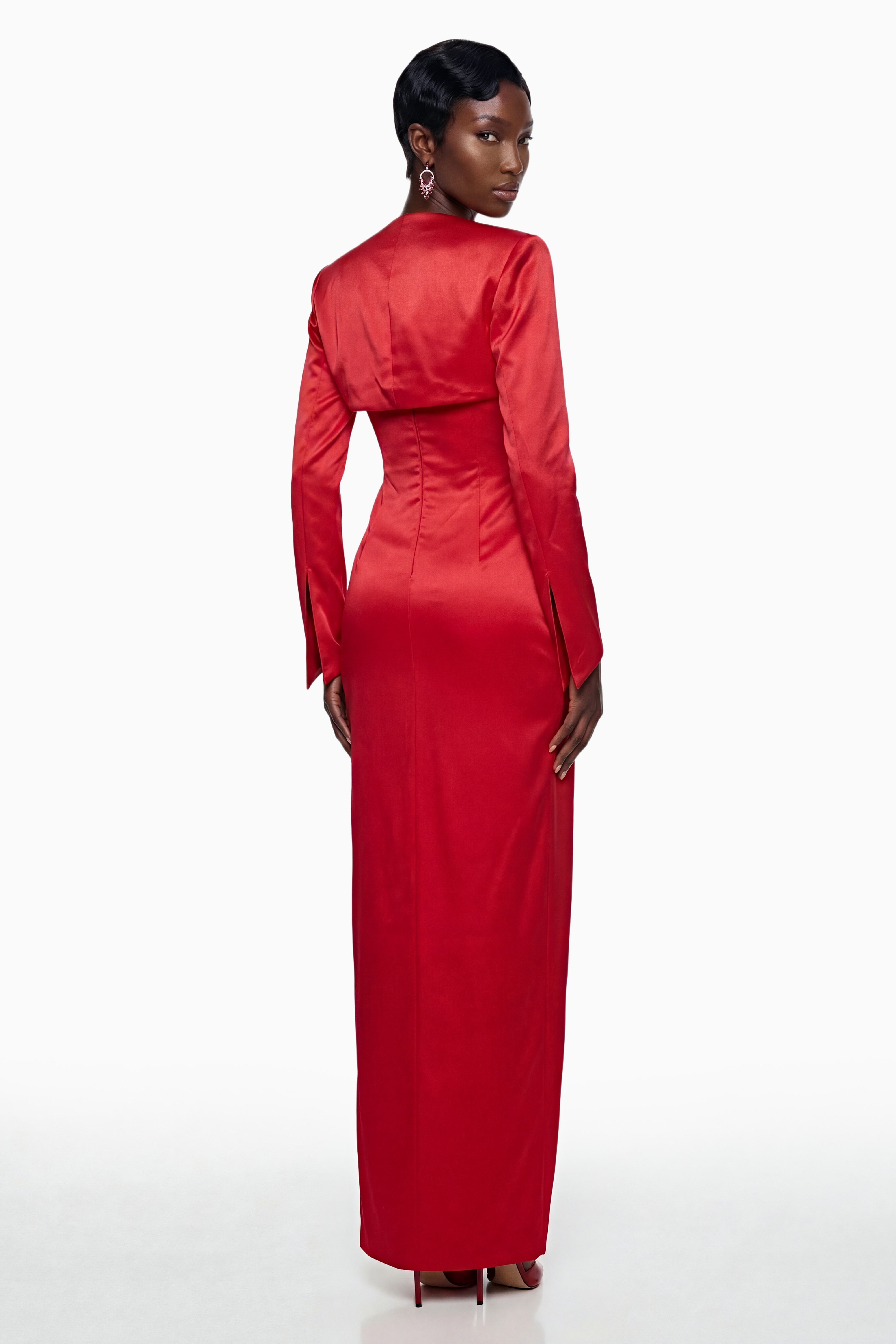 Zanele Red Ruched Maxi Dress with 3D Petals (Final Sale)