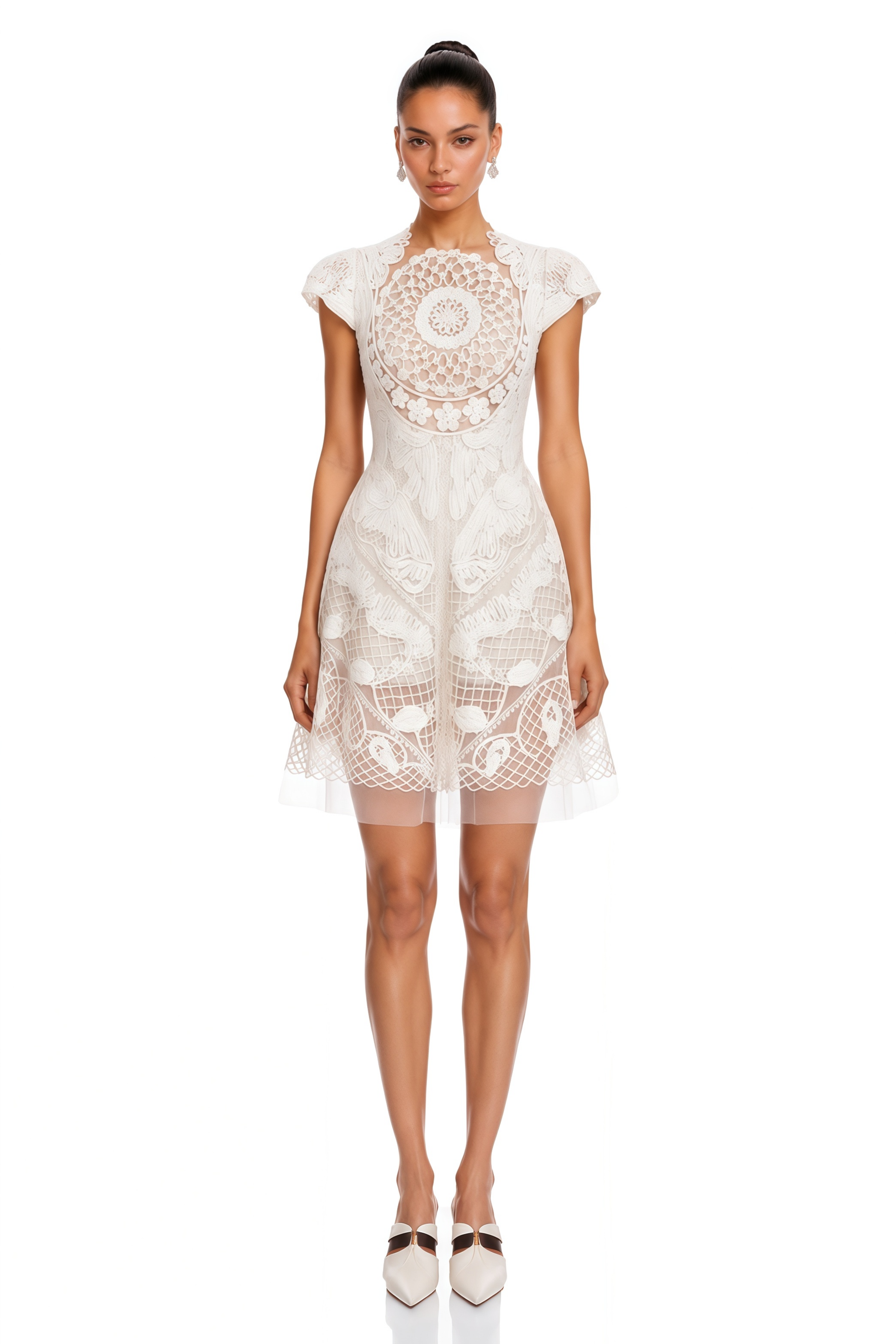 Zdislava White Crochet Knit Floral Mini Dress