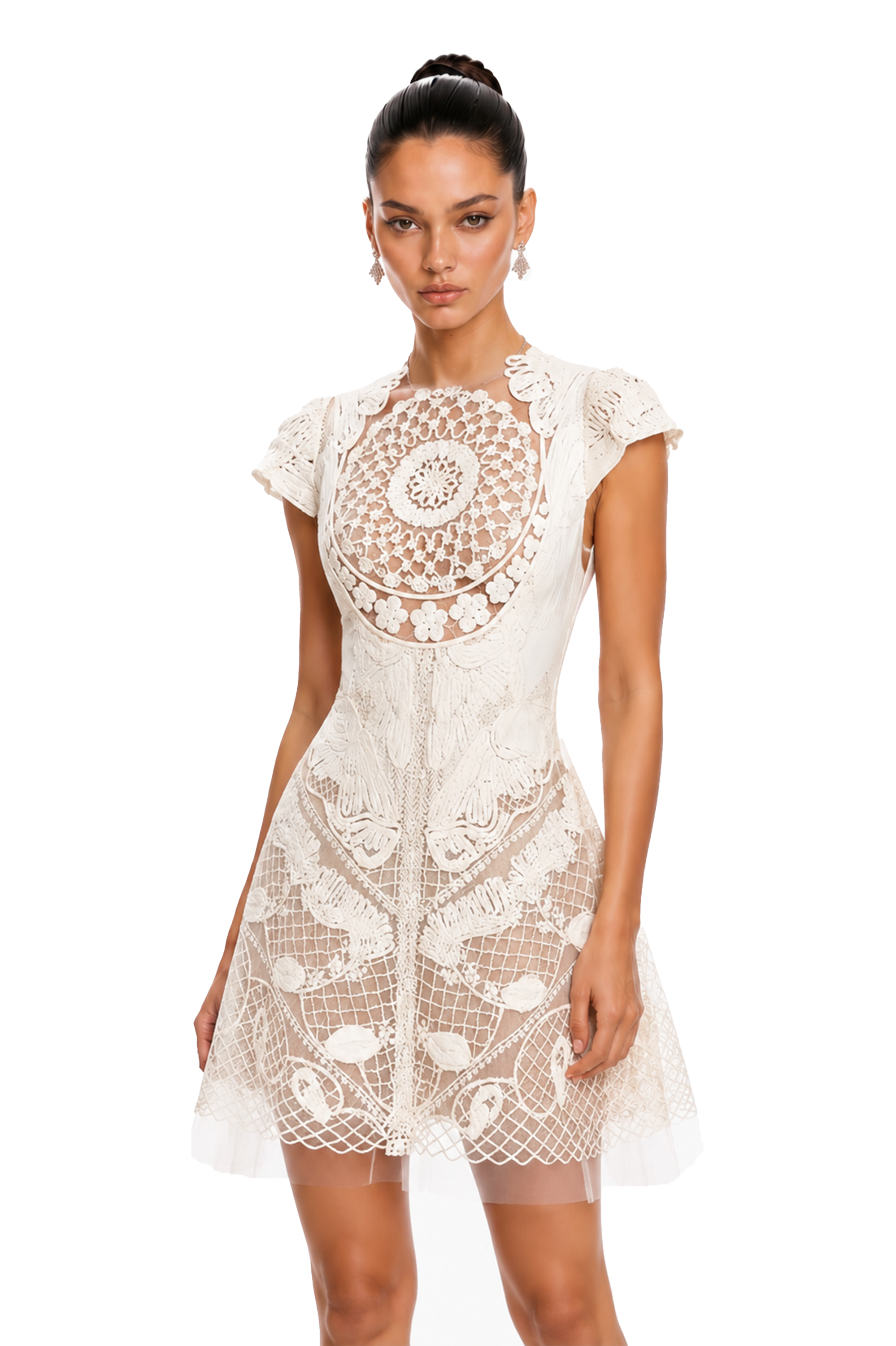 Zdislava White Crochet Knit Floral Mini Dress