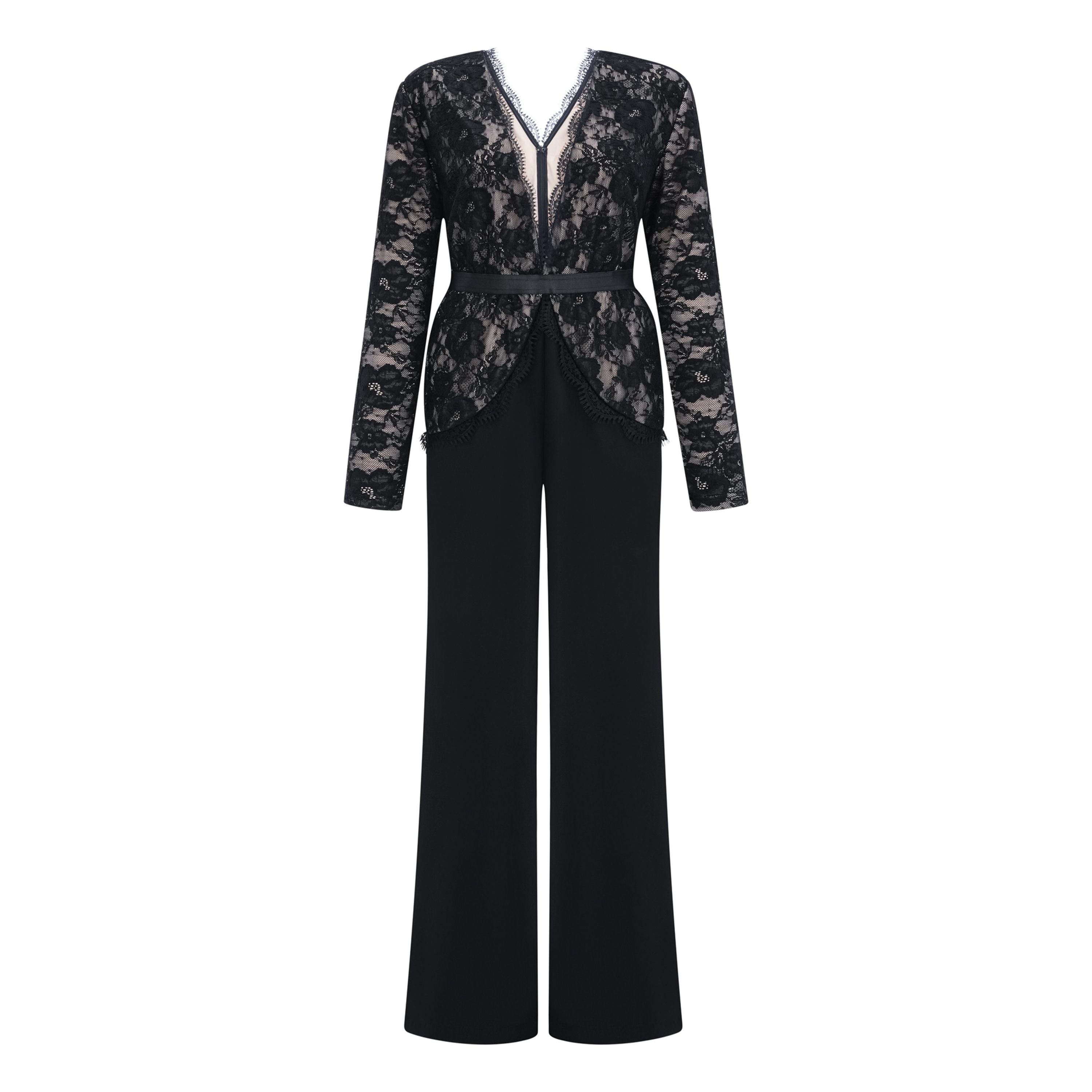 Zhadana Black Semi-Sheer Lace Panel Jumpsuit (Final Sale-US Only)