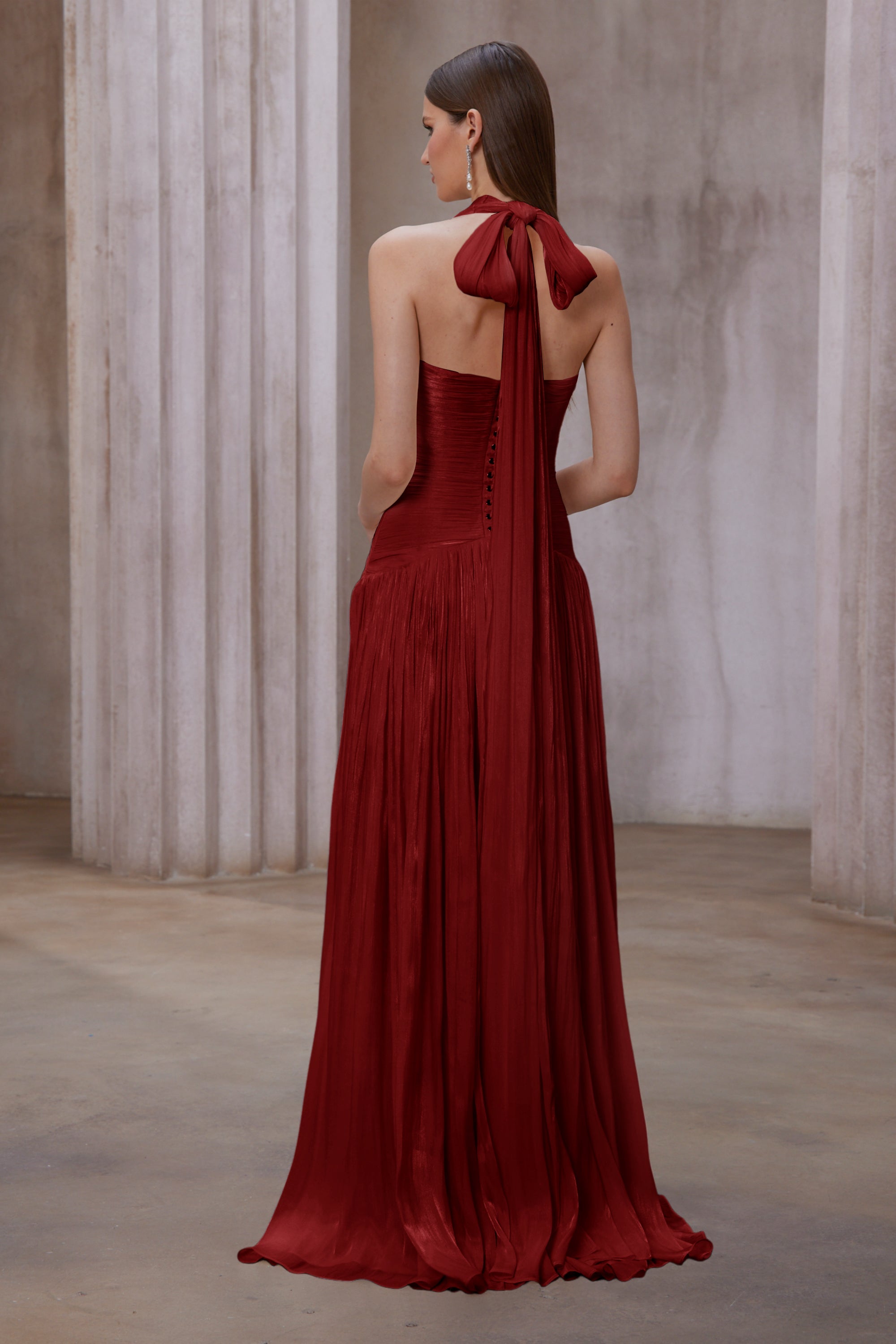 Uranie Red Gathered Maxi Dress (Final Sale-US Only)
