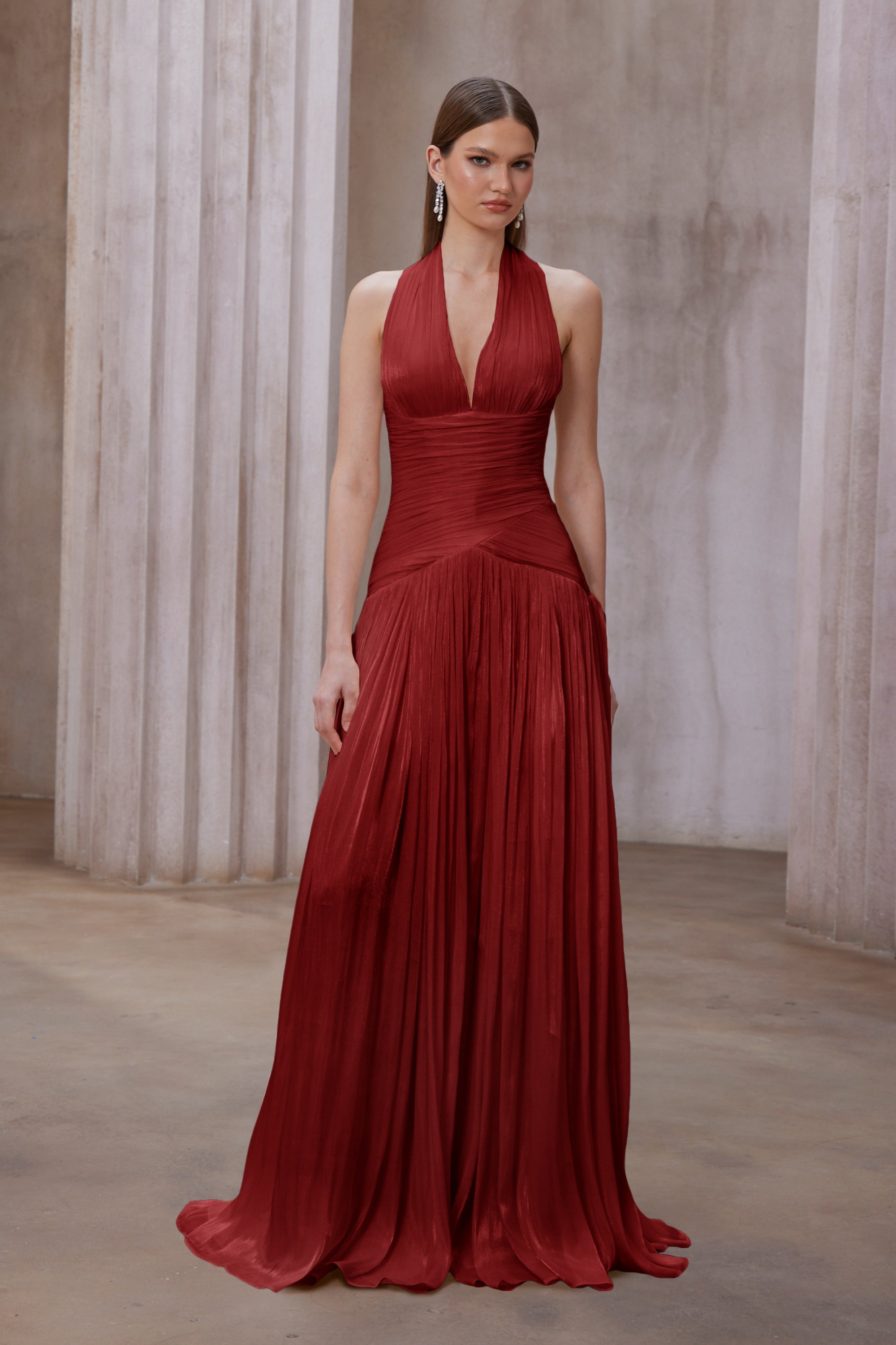 Uranie Red Gathered Maxi Dress (Final Sale-US Only)