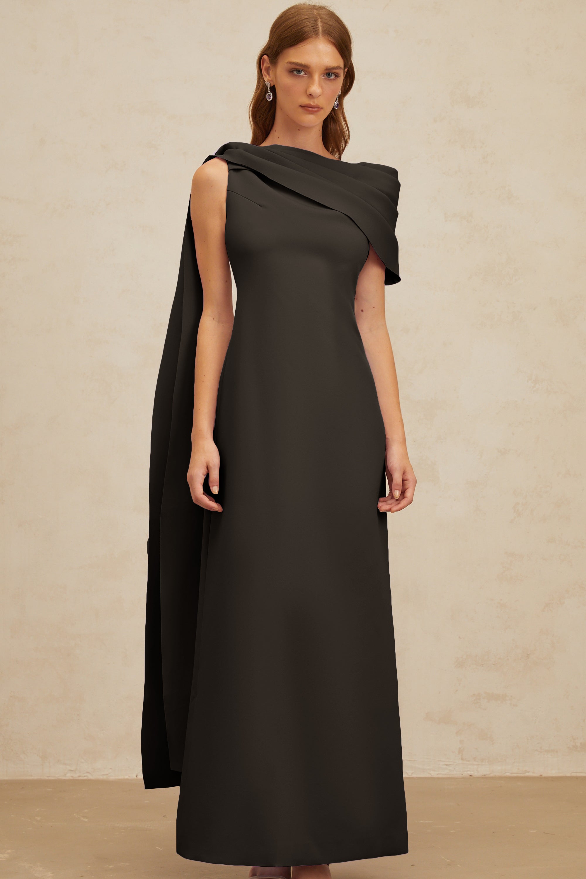 Annabelle Black Cape-Design Ribbon Maxi Dress (Final Sale)