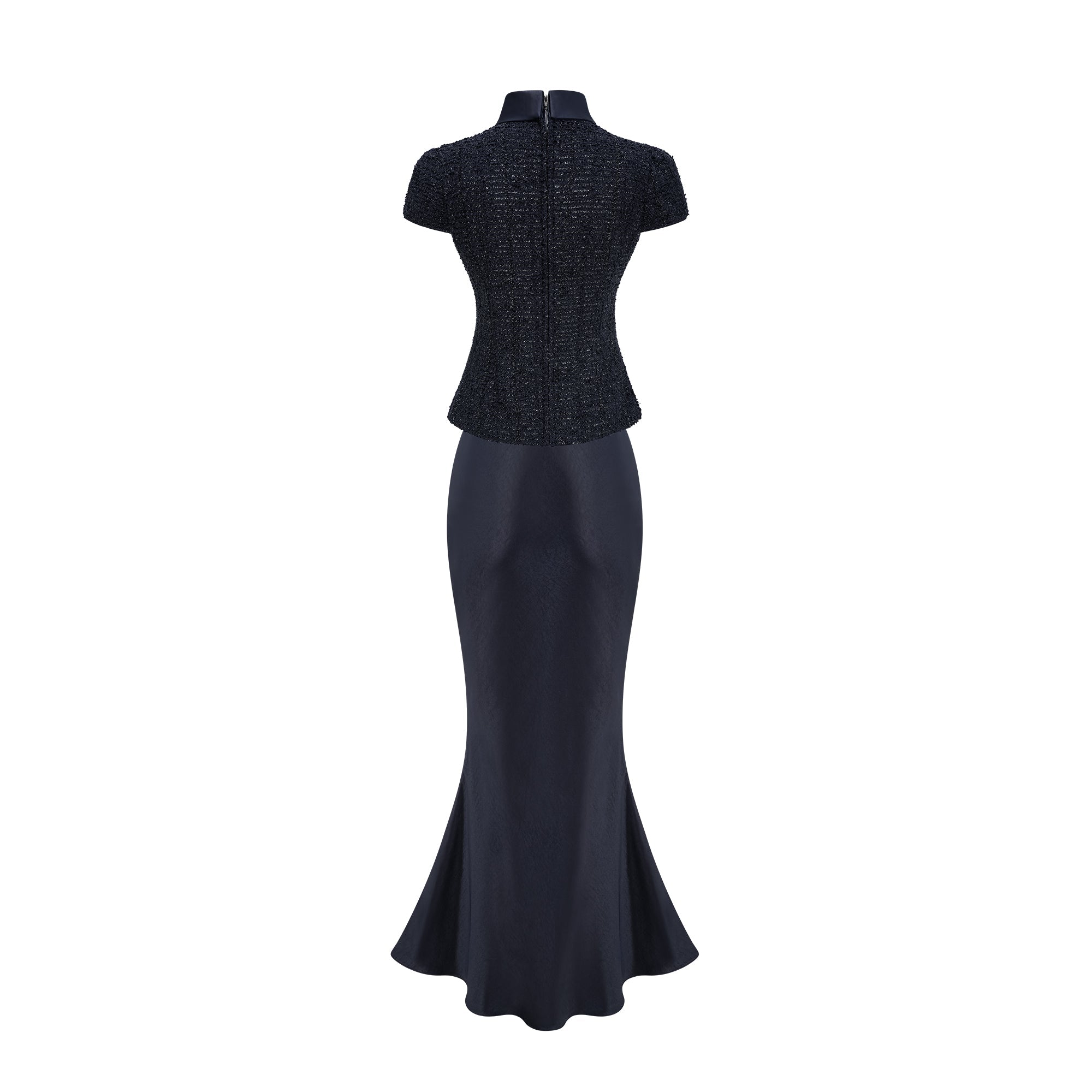 Josette Blue Peplum-Waist Paneled Maxi Dress