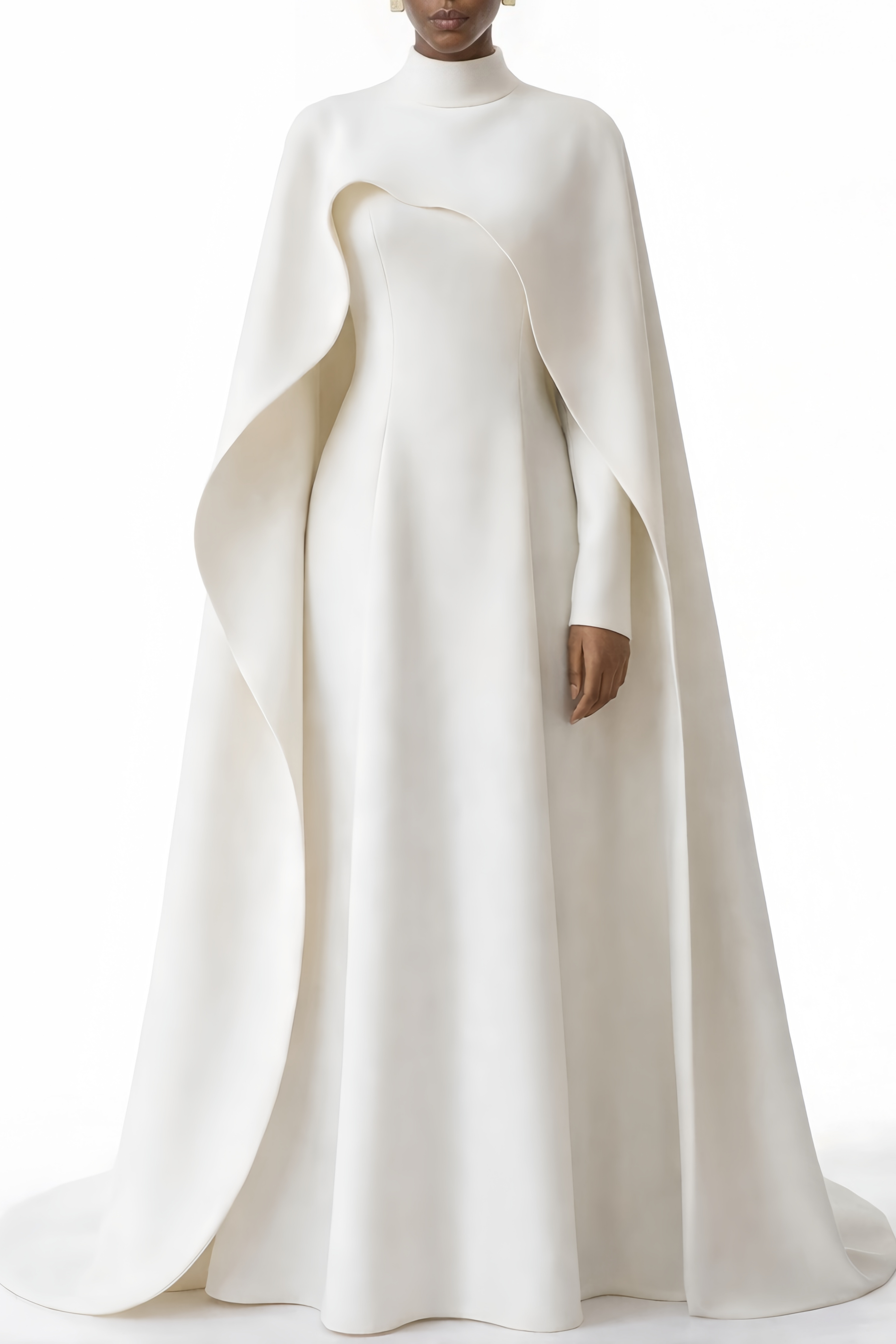 White Maxi Dress with Asymmetrical Cape